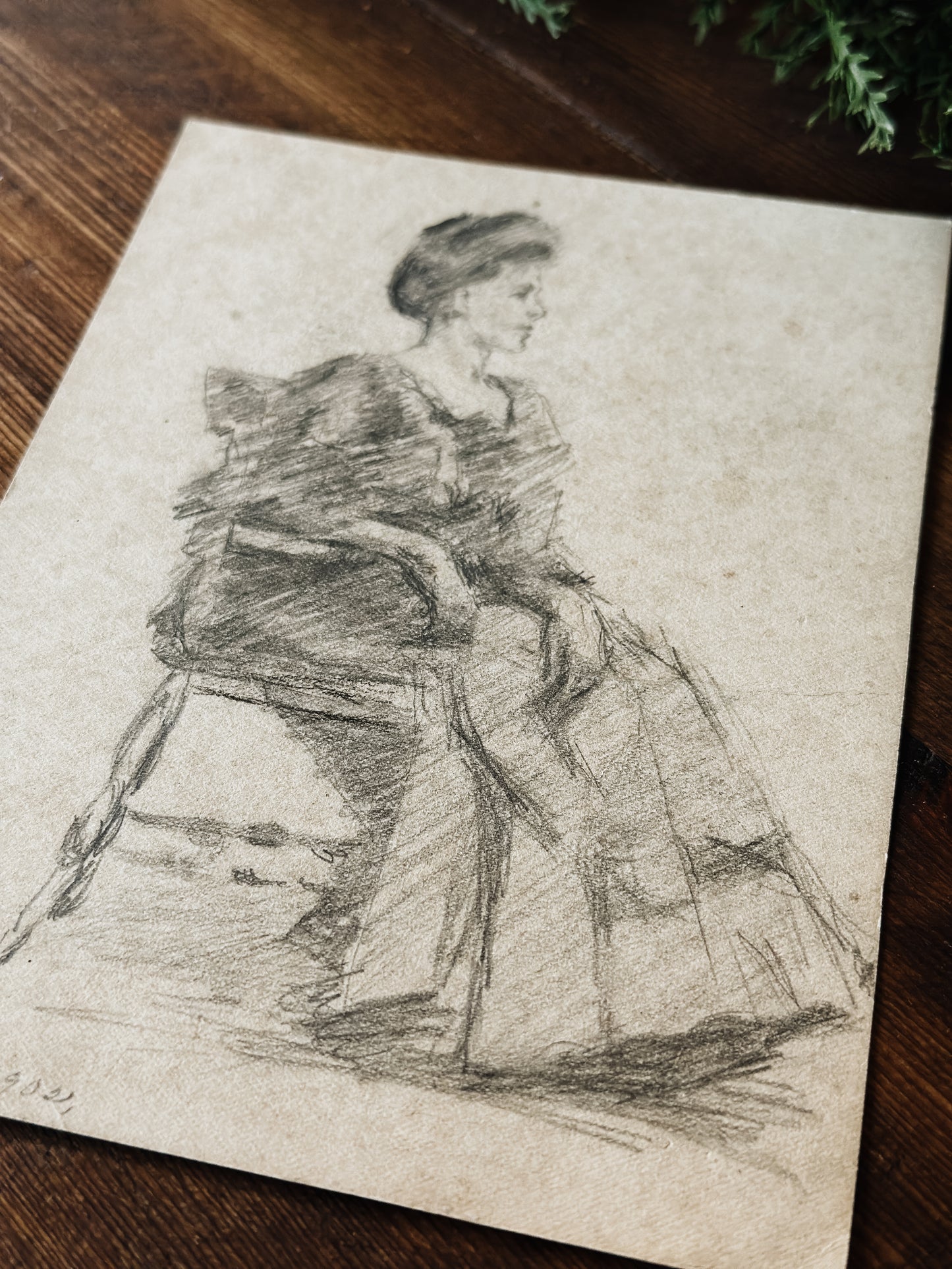 Antique Sketch - Portrait of Woman c.1902, G.A. Gruman