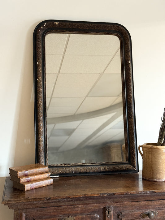 Large Antique Black & Gold French Louis Mirror