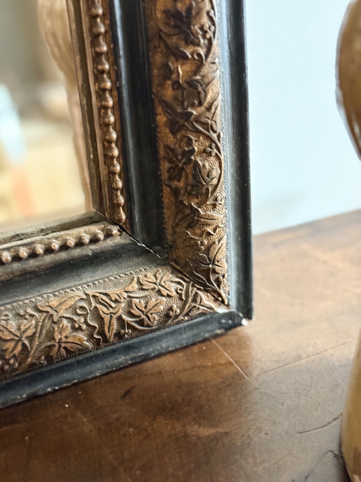 Large Antique Black & Gold French Louis Mirror