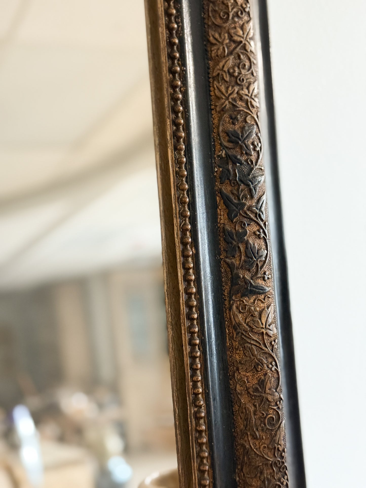 Large Antique Black & Gold French Louis Mirror