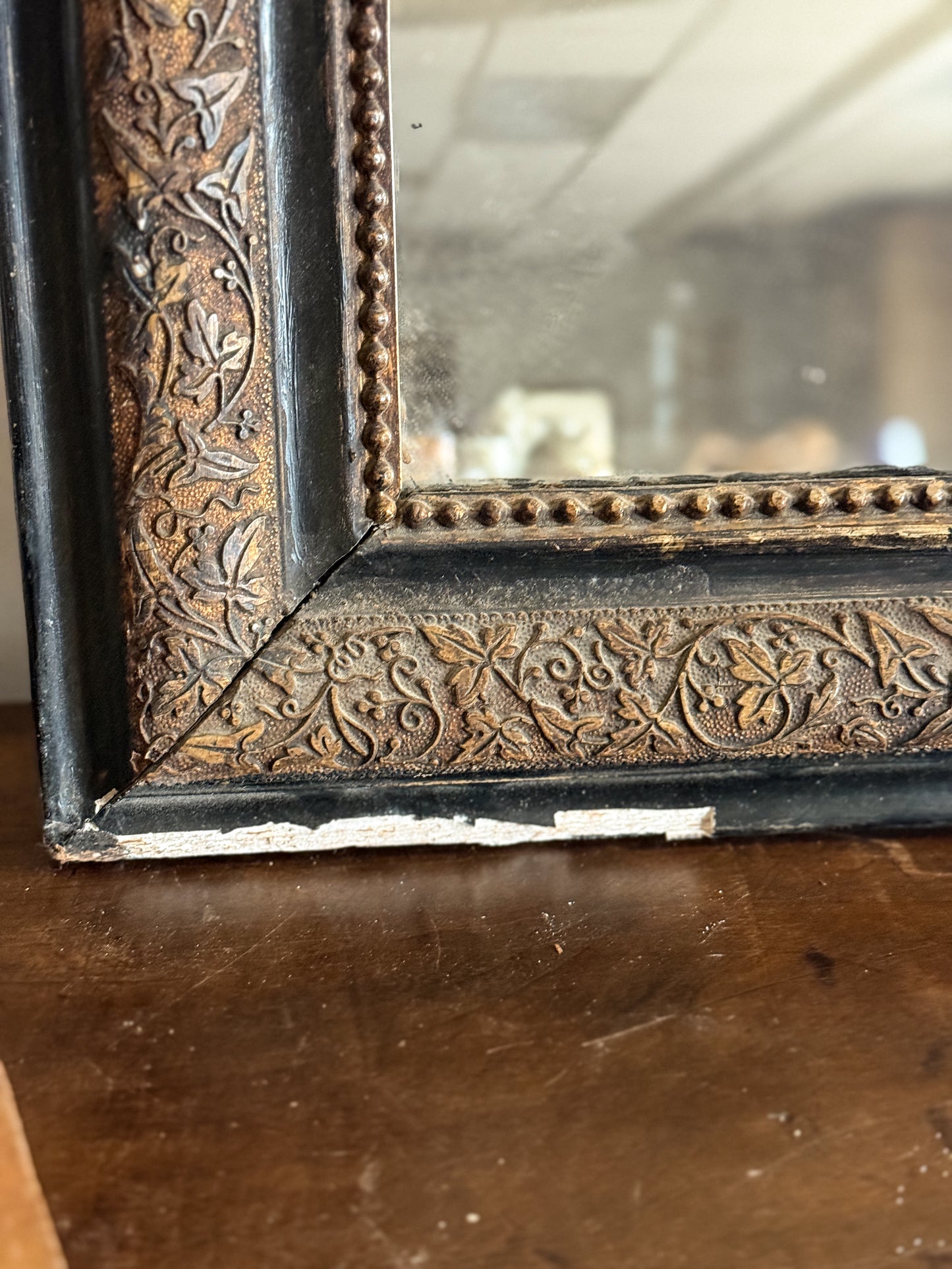 Large Antique Black & Gold French Louis Mirror