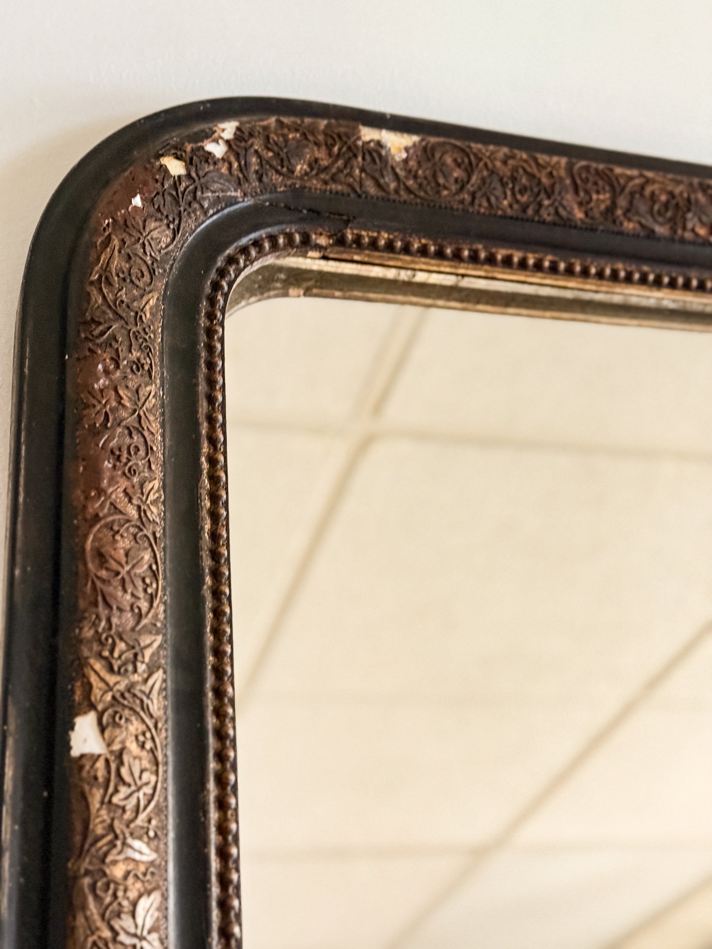 Large Antique Black & Gold French Louis Mirror