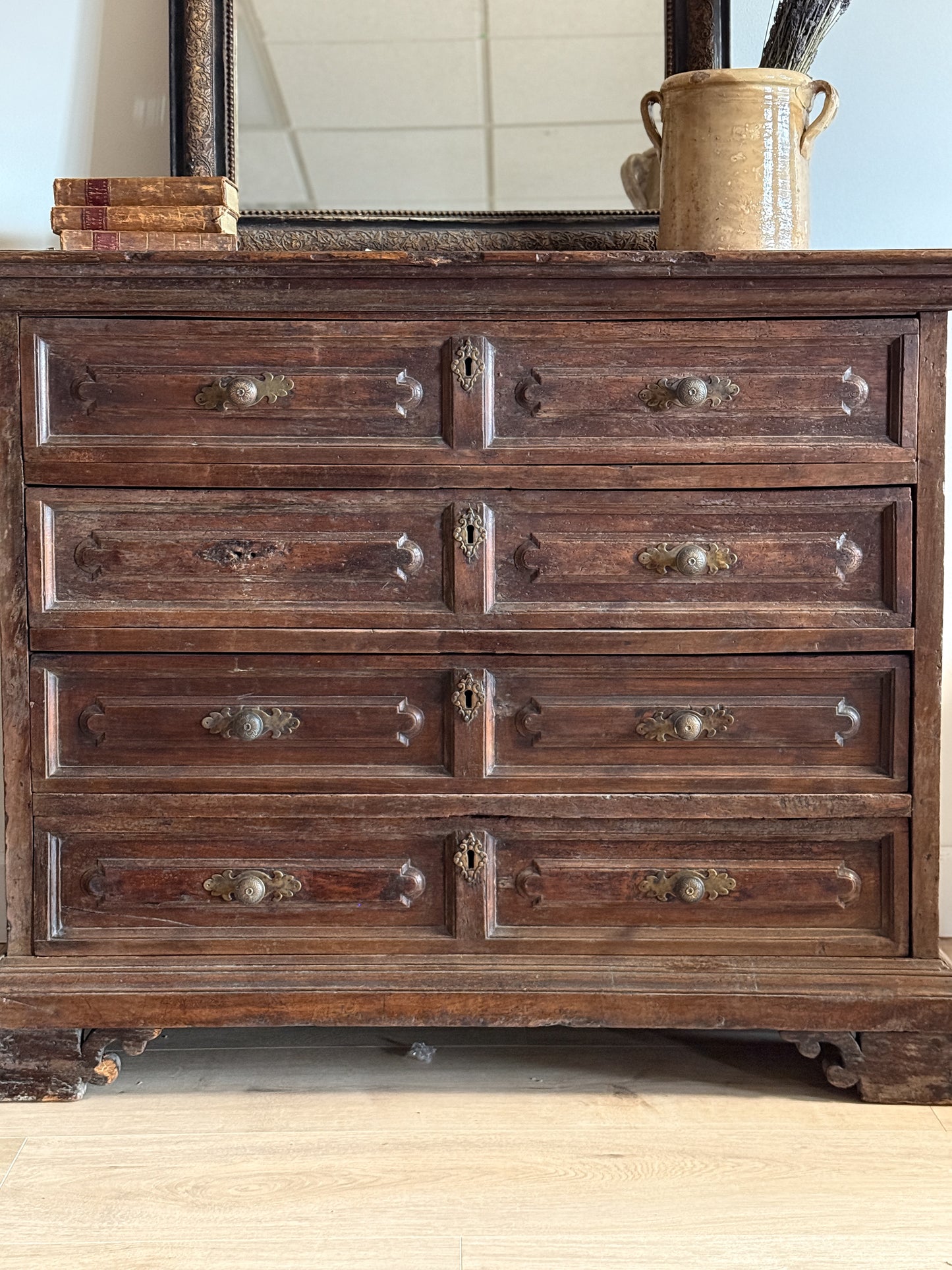 Large Early 18th Century Northern Italian Walnut Chest of Drawers