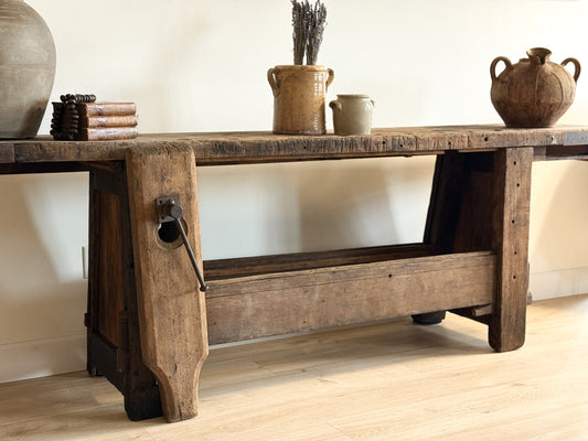 Large Antique French Oak Workbench/Console Table