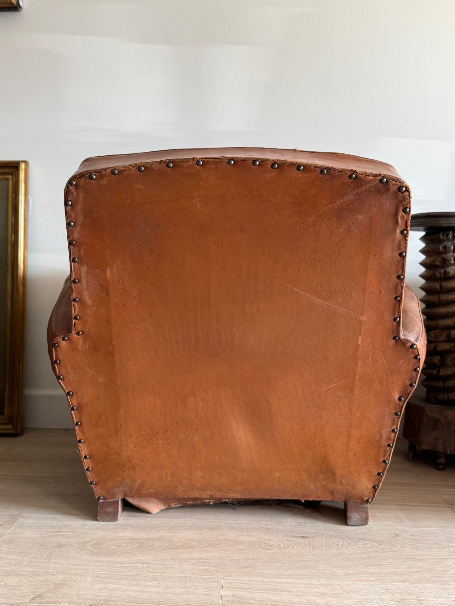 Pair of Two Antique Oversized French Leather Club Chairs