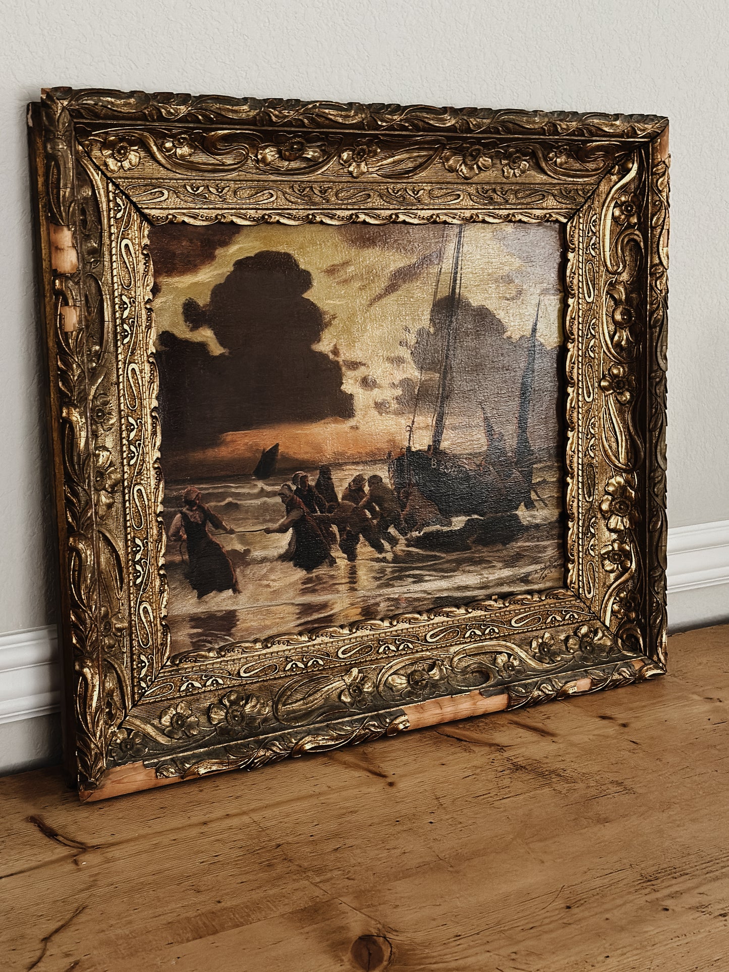 Antique Original French Oil Painting, The Storm That Rises