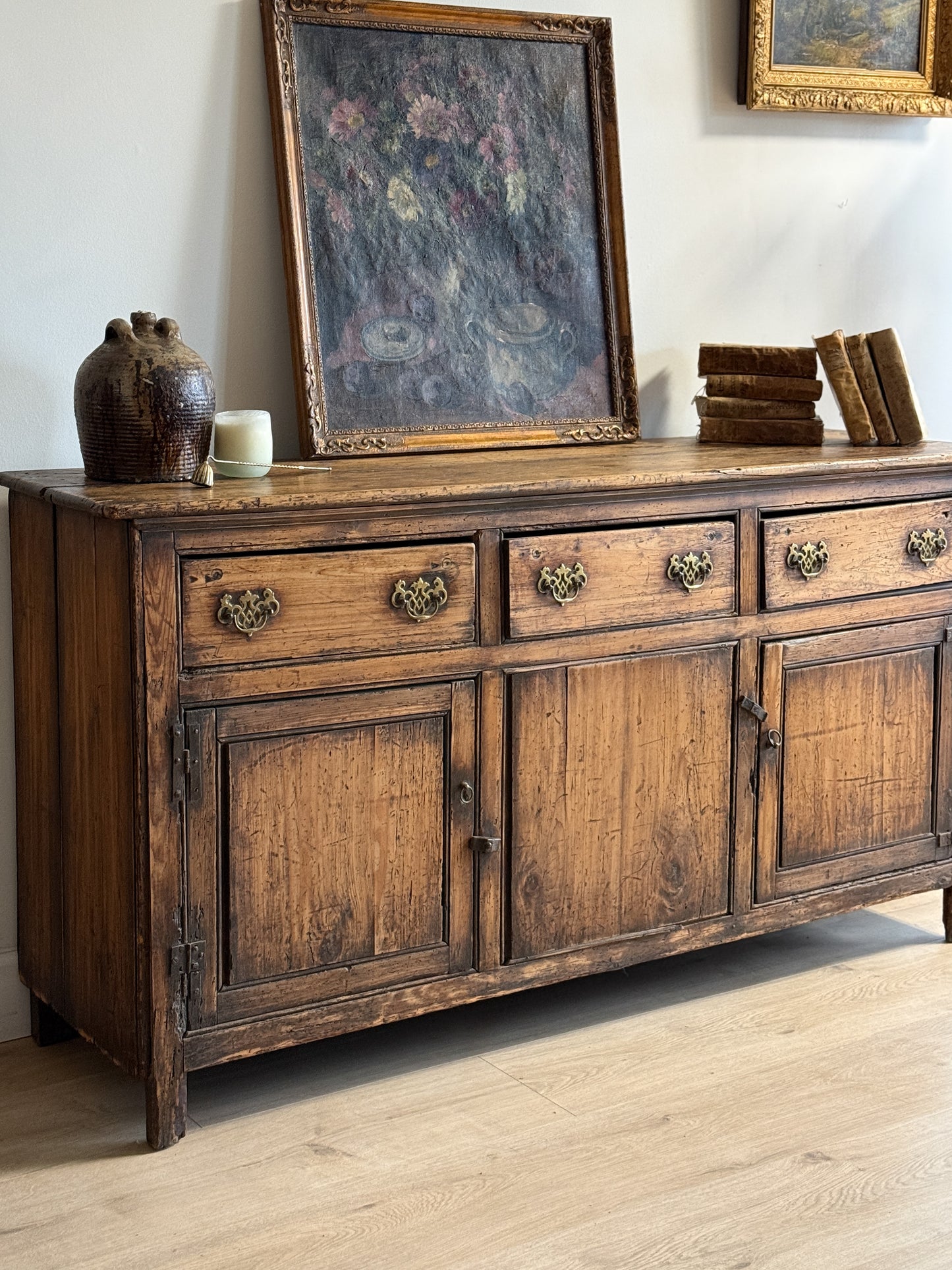Antique English Pine Stained Sideboard