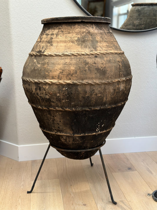 Extra Large Antique Greek Olive Jar with Stand