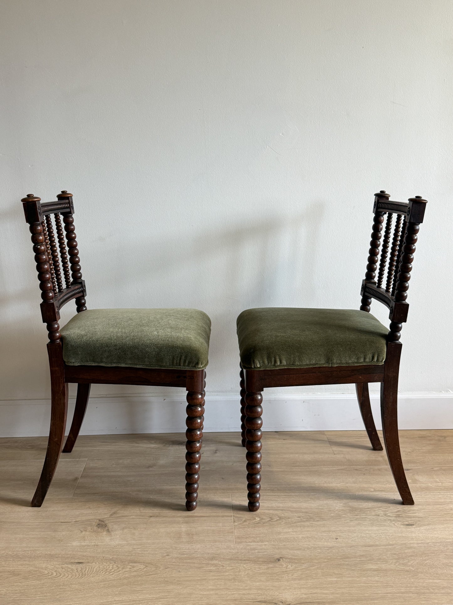 Pair of Antique English Oak Bobbin Chairs (circa 1880)