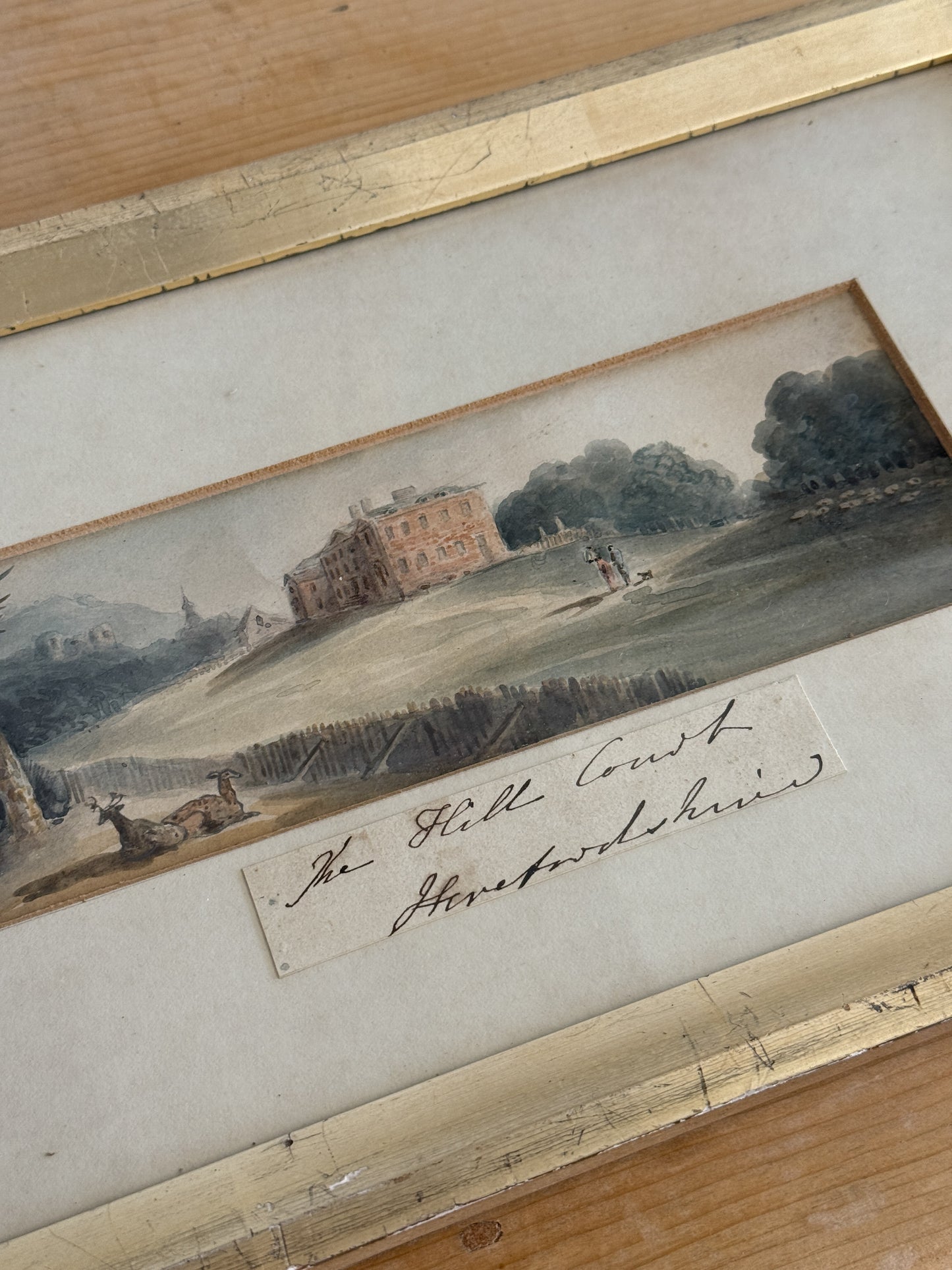 Antique Original English Watercolor Painting, The Hill Court