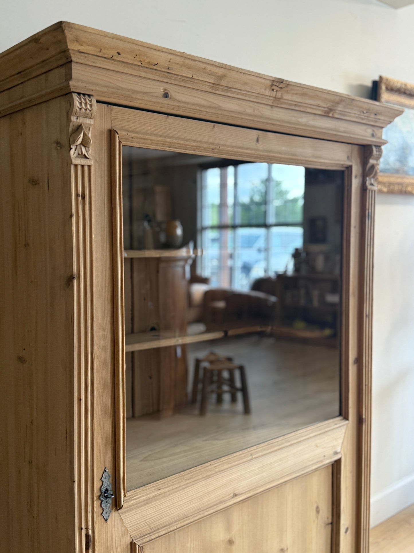 Antique English Glass & Pine Hutch