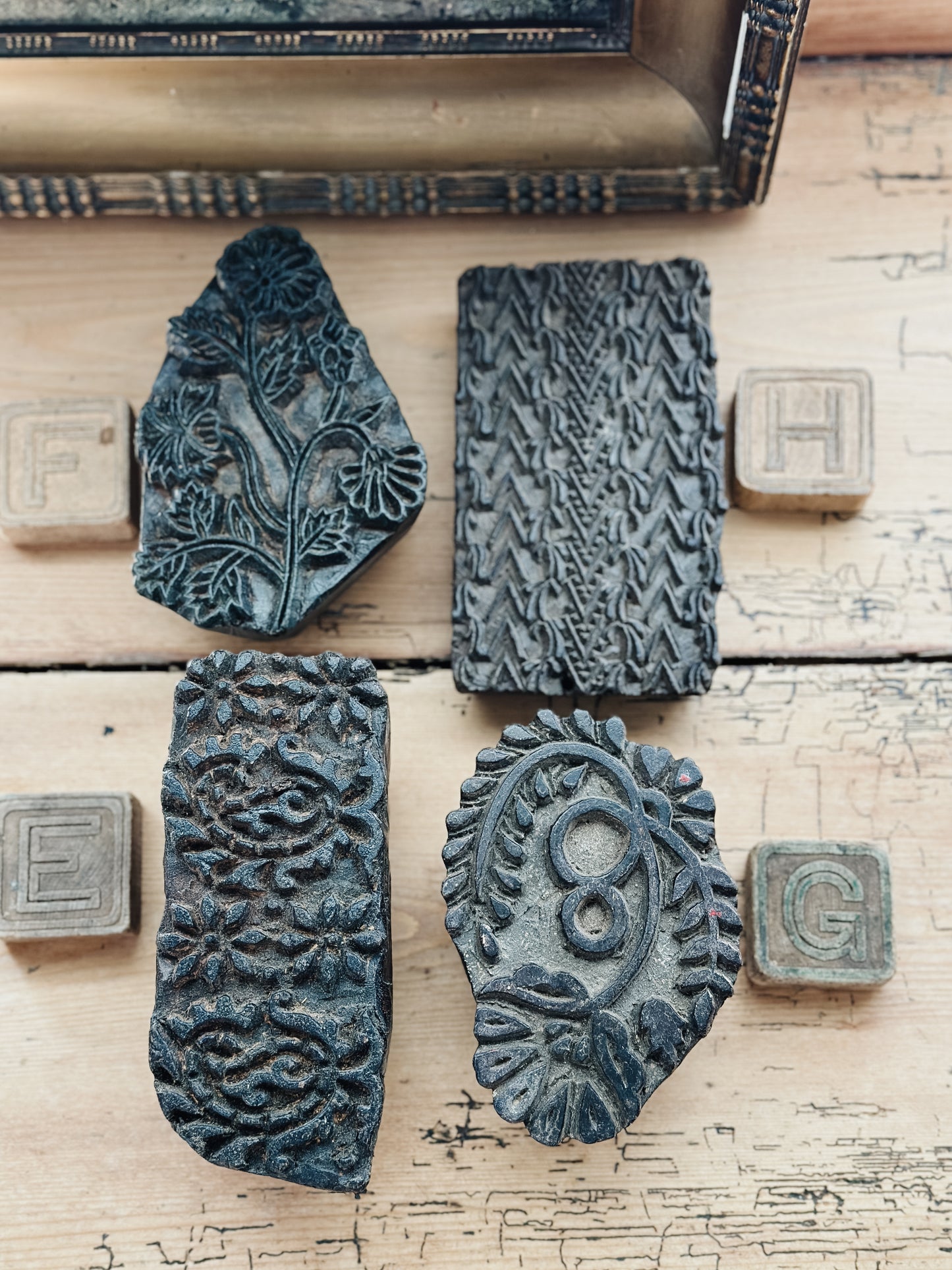 Vintage textile block stamps