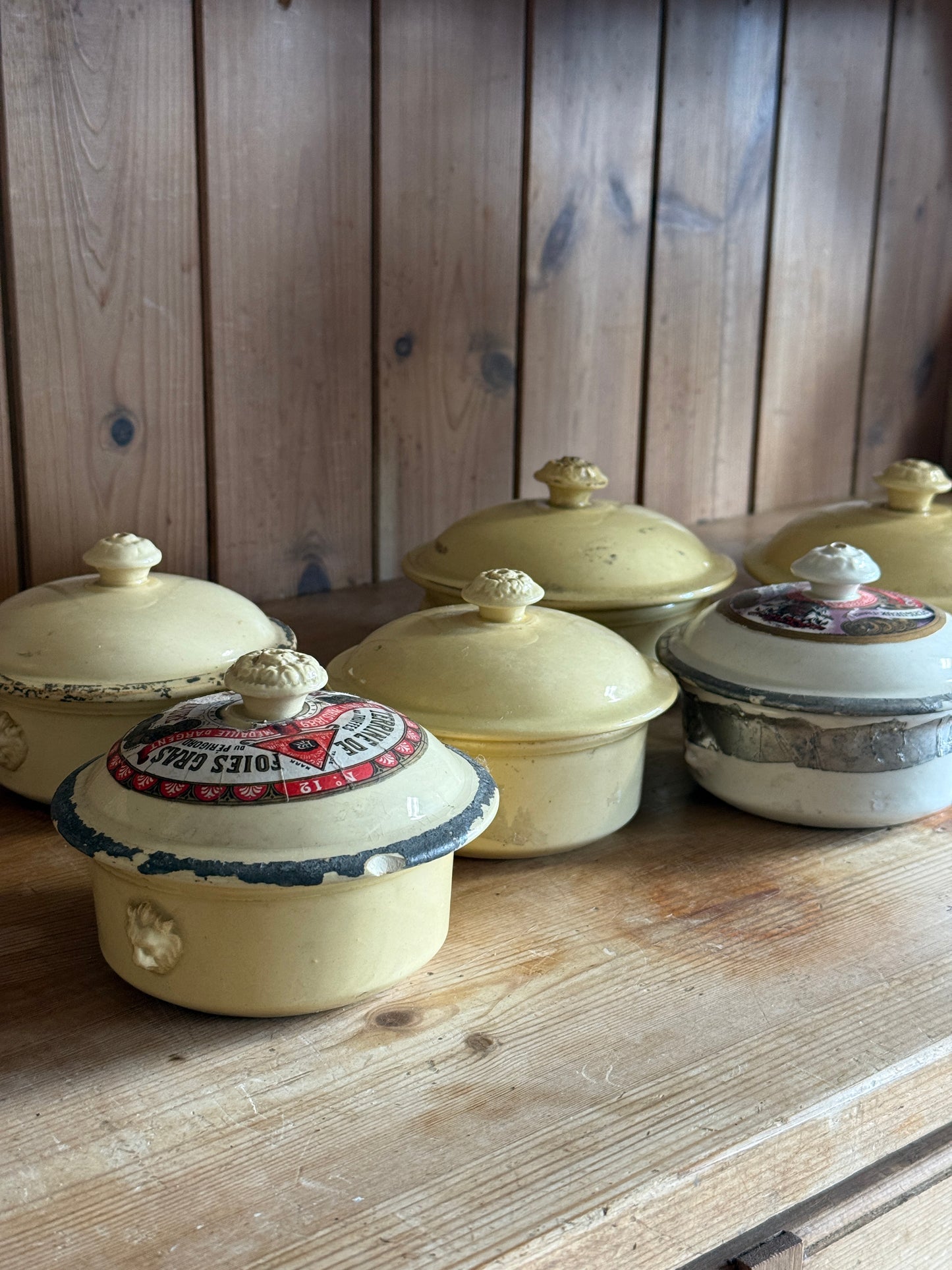 Antique French Foie Gras Lidded Pots