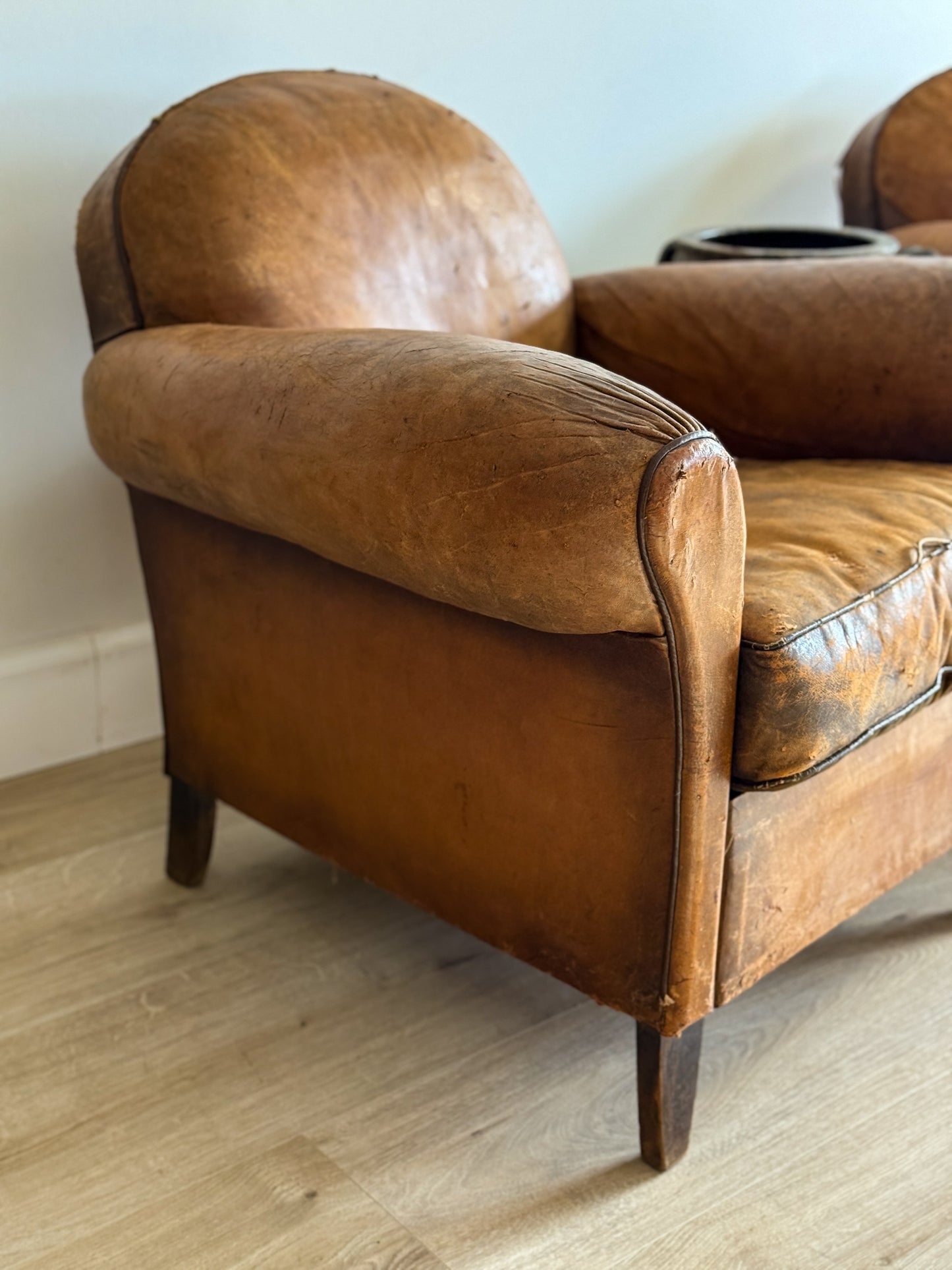 Antique Pair French Leather Chairs