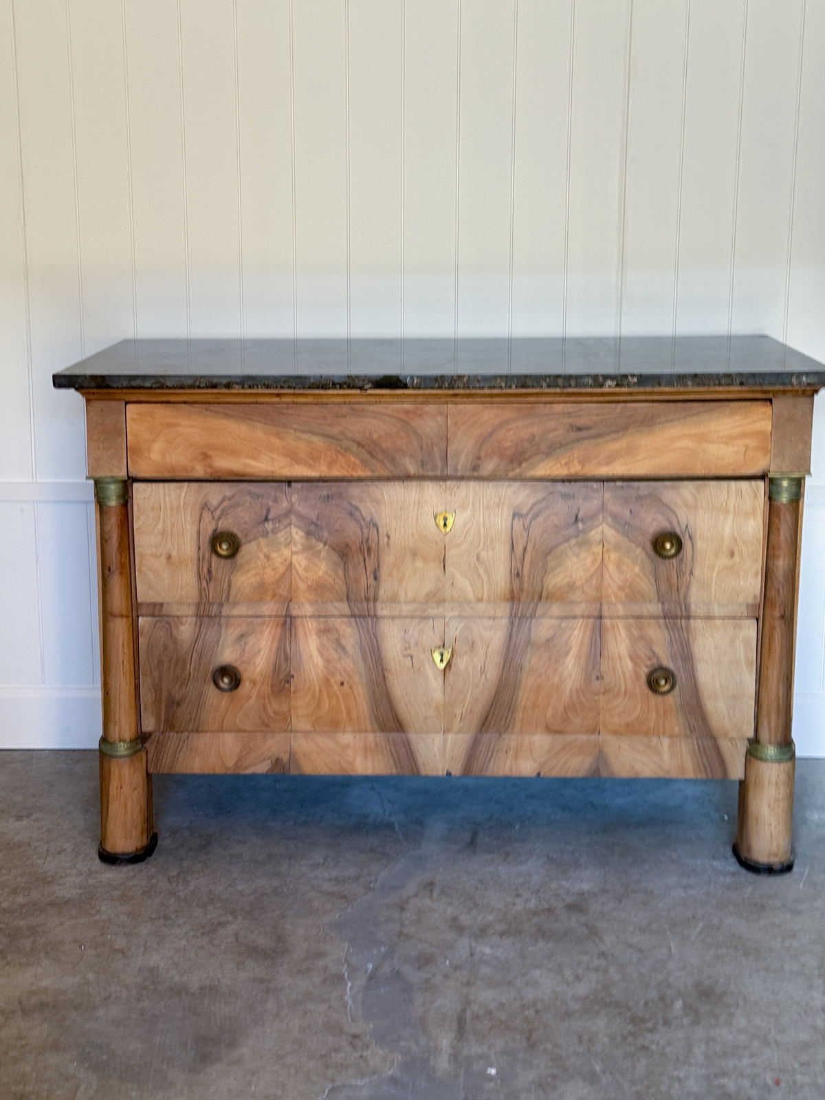 19th Century French Bleached Walnut Commode with Stone Top