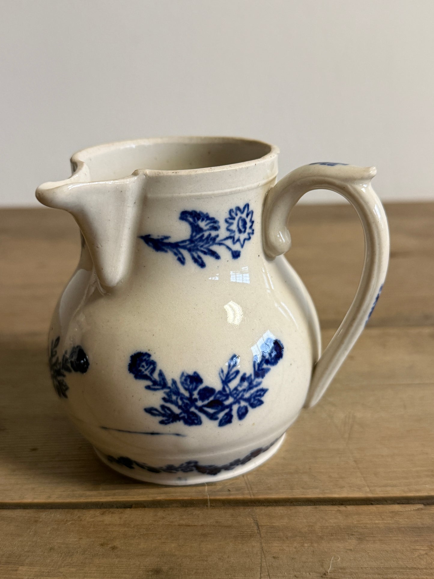 Saint Uze French Blue Transferware/Stoneware Pitcher