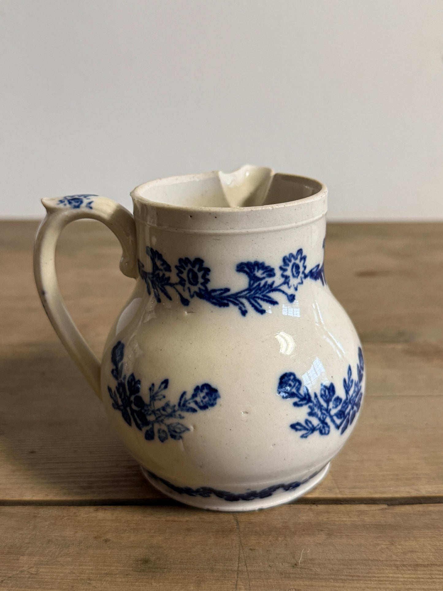 Saint Uze French Blue Transferware/Stoneware Pitcher