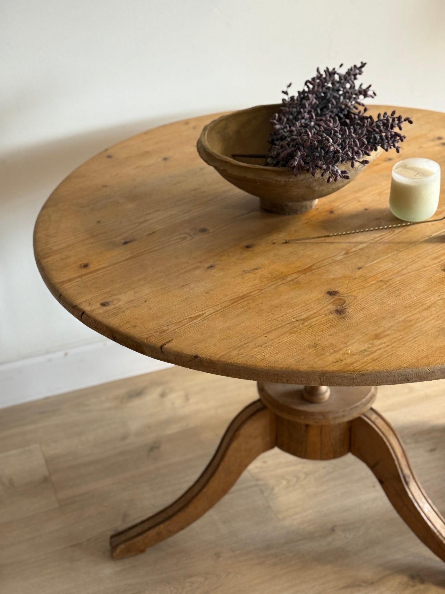 Antique English Pine Round Dining Table