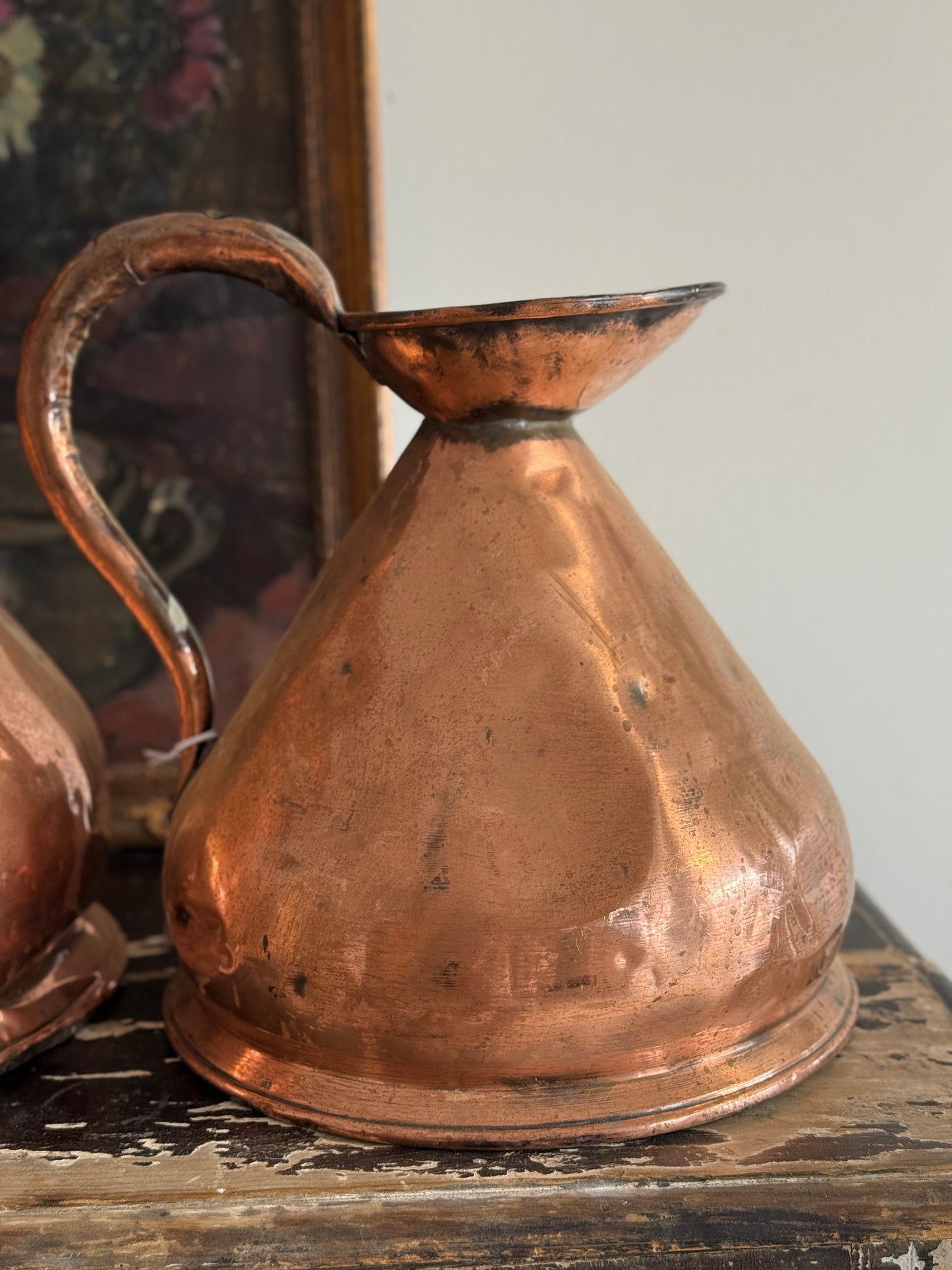 Large Antique English Copper Jugs
