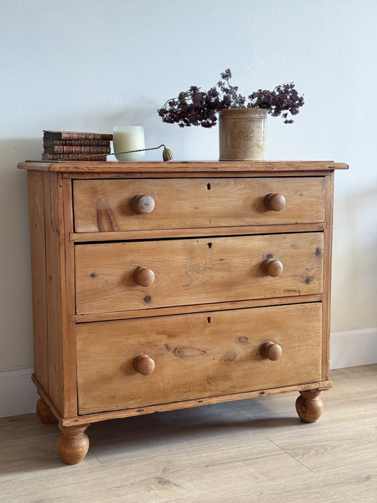 Antique English Pine Dresser/Chest of Three Drawers