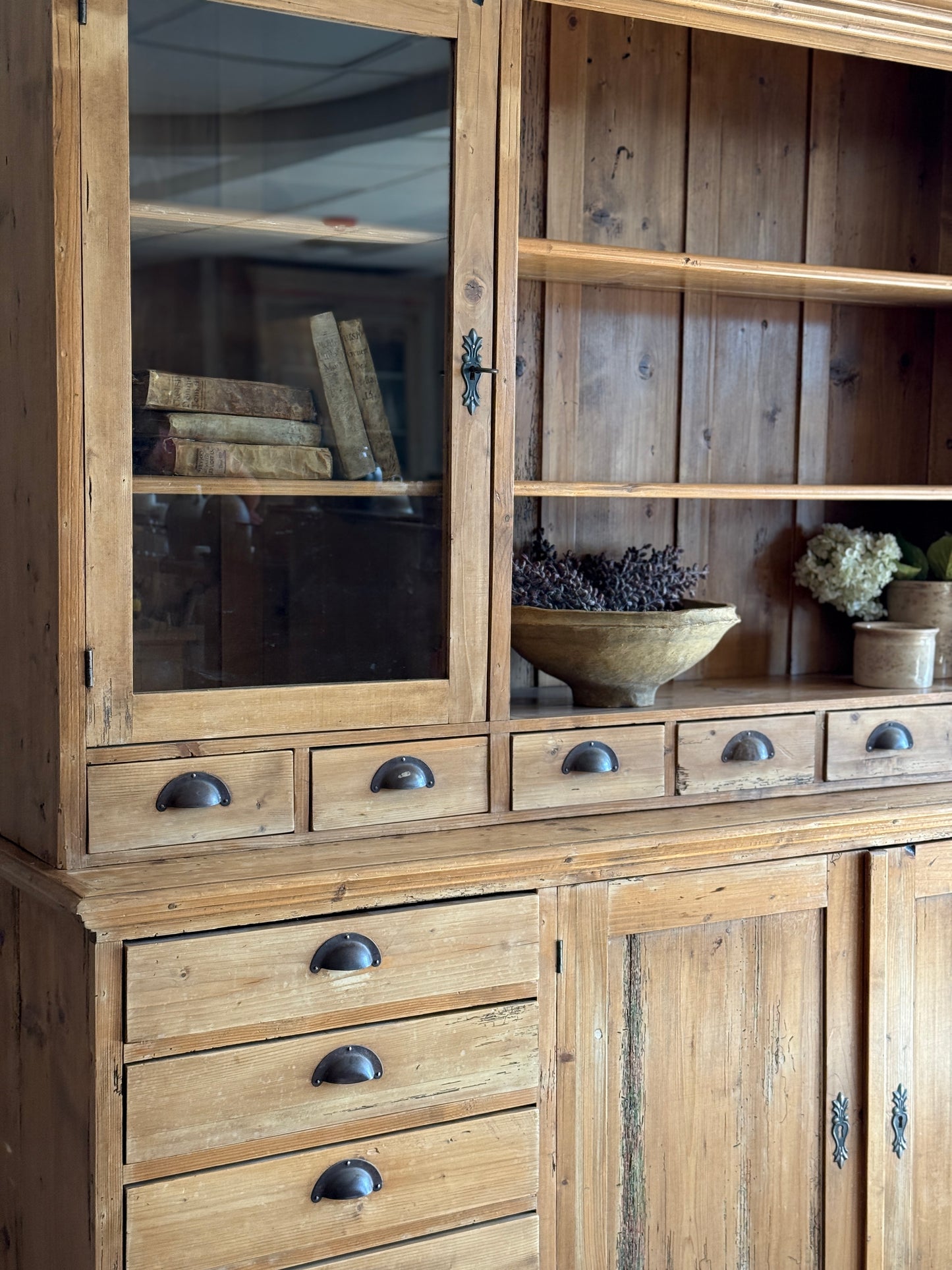 Antique English Pine Stepback Hutch