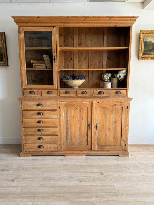 Antique English Pine Stepback Hutch