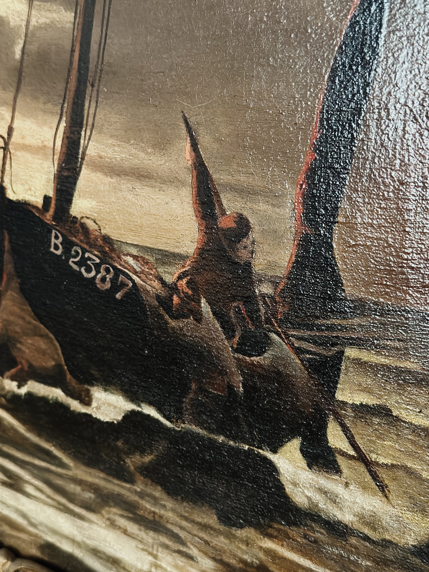 Antique Original French Oil Painting, The Storm That Rises