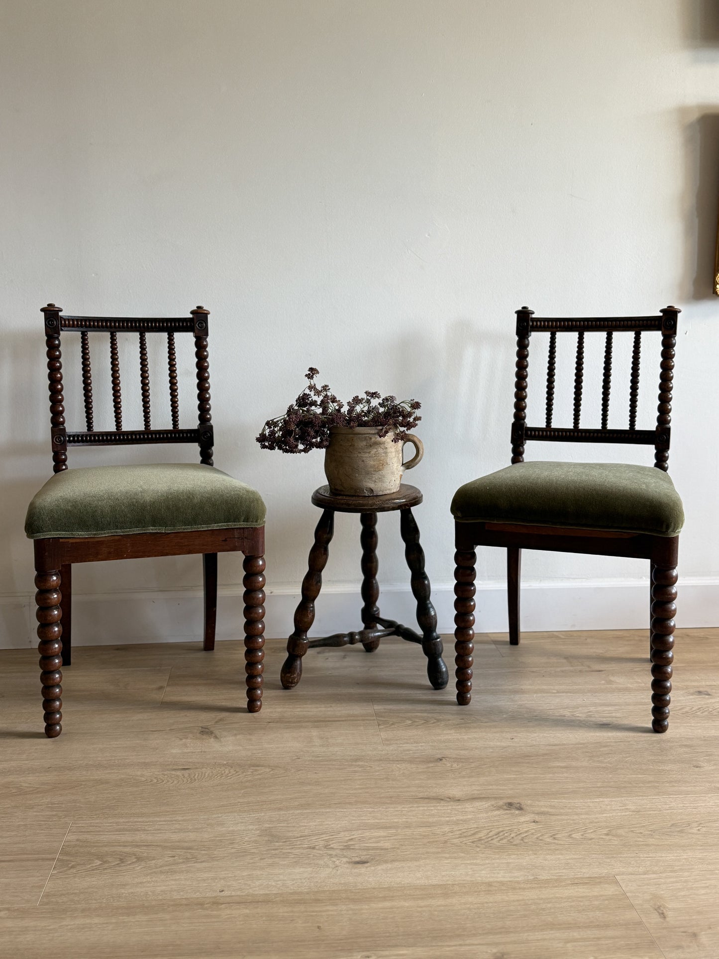 Pair of Antique English Oak Bobbin Chairs (circa 1880)