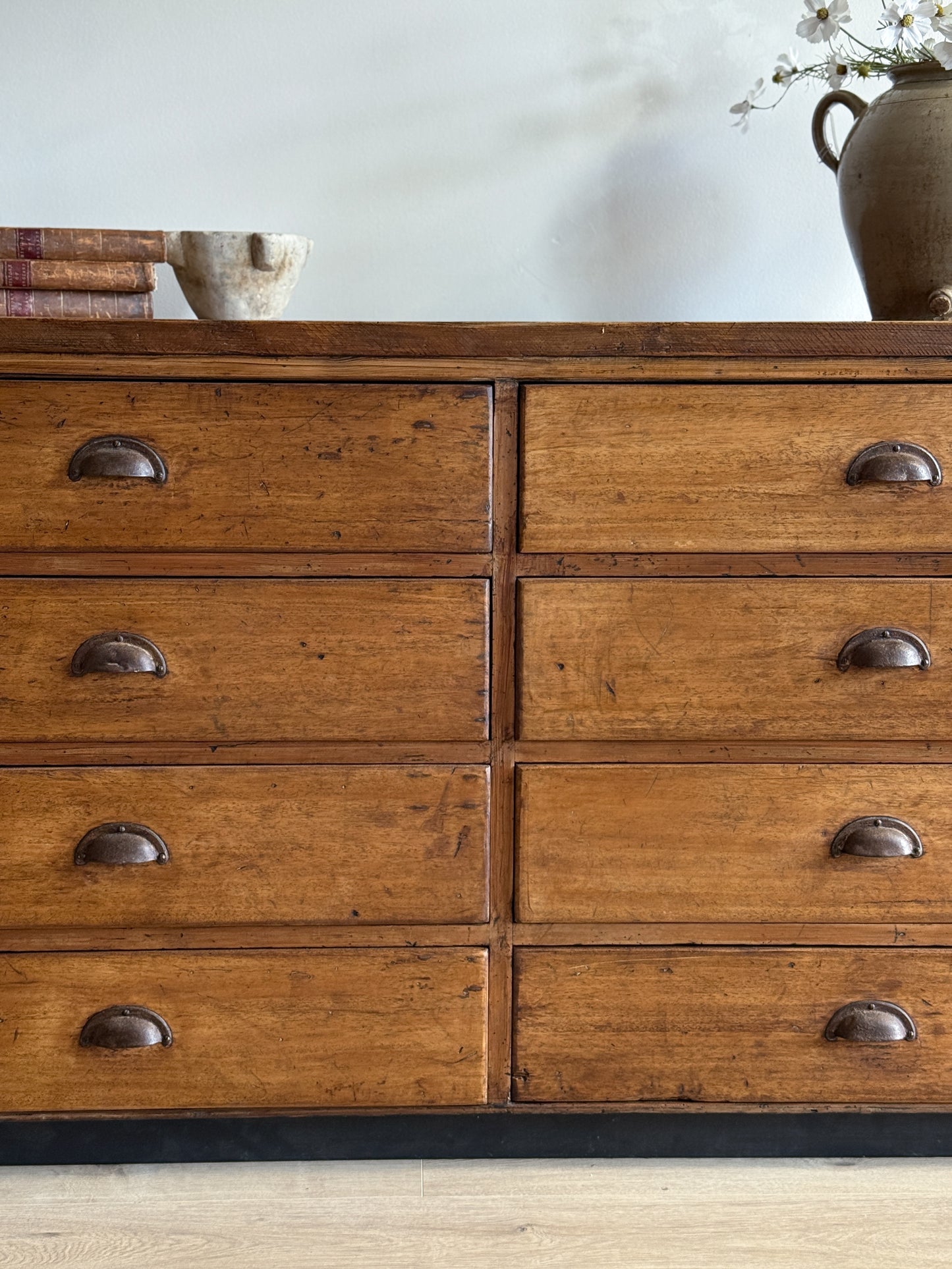 Antique English Bank of School Drawers/Sideboard