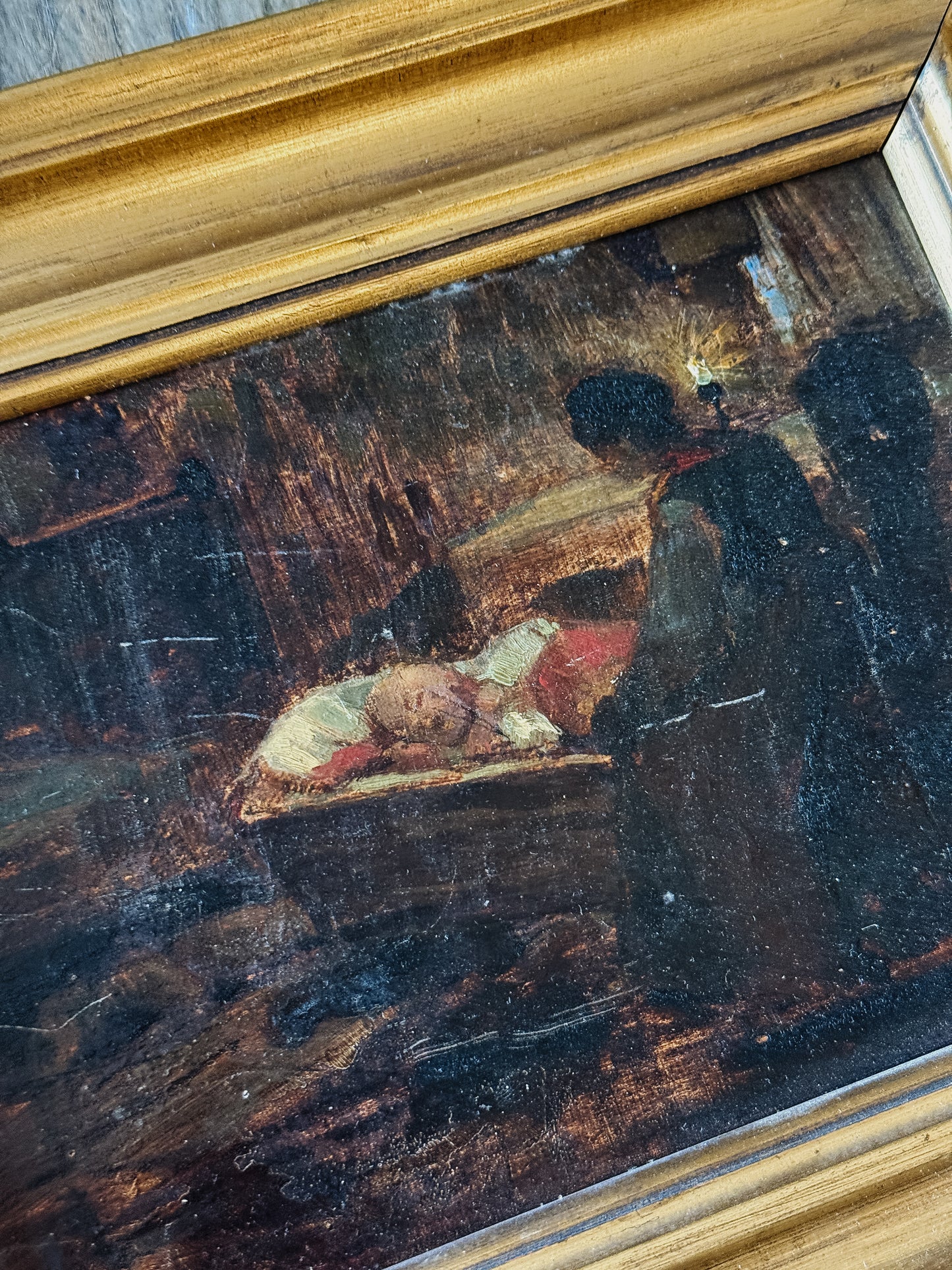 Original Antique Austrian Oil Painting, Mother & Child