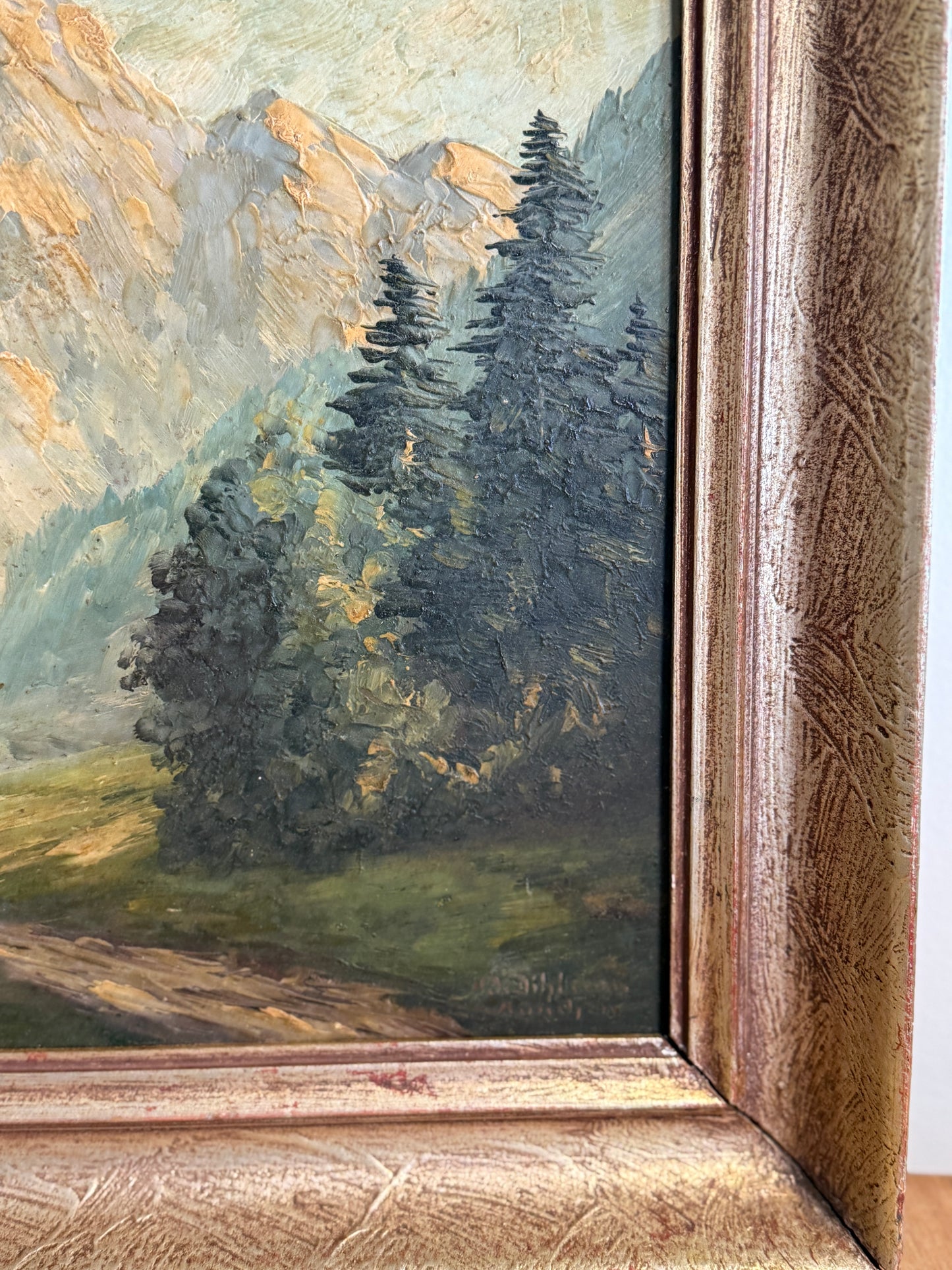 Original Antique German Oil Painting, Alps by Dihlman