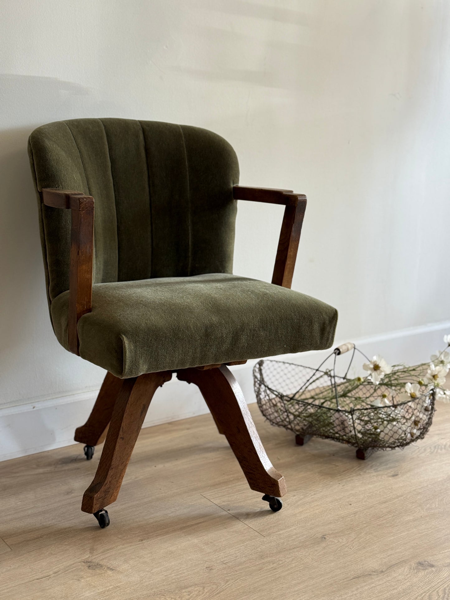 Vintage English Mohair Swivel Chair