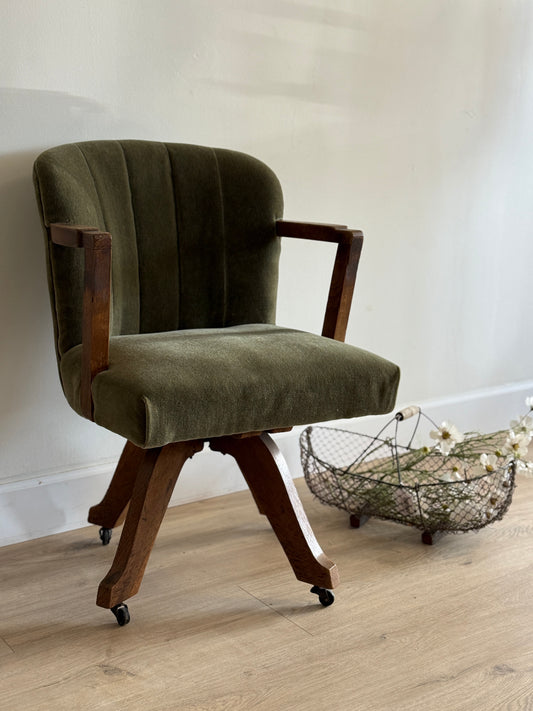 Vintage English Mohair Swivel Chair