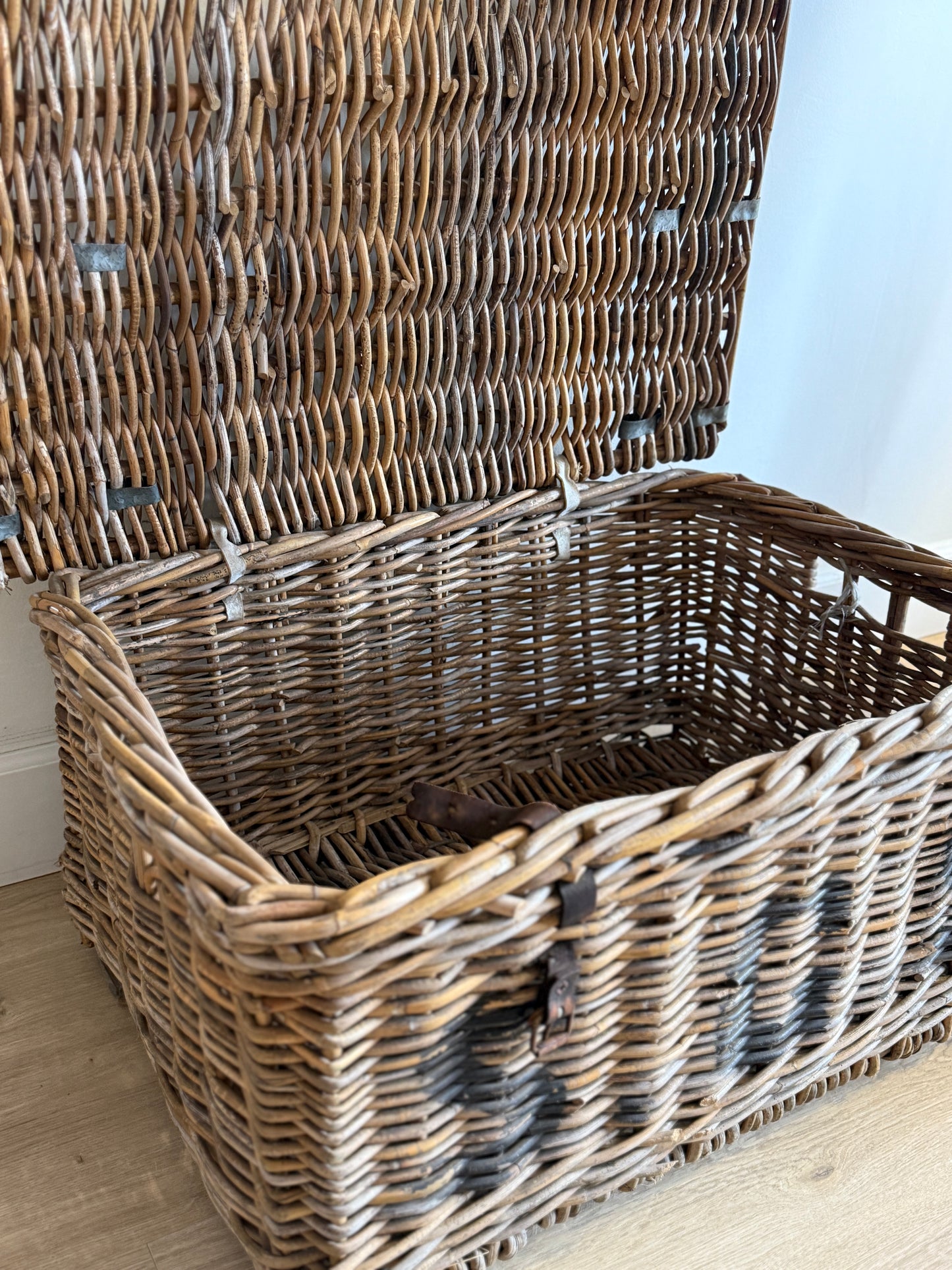 Antique English Wicker Trunk with iron Hardware