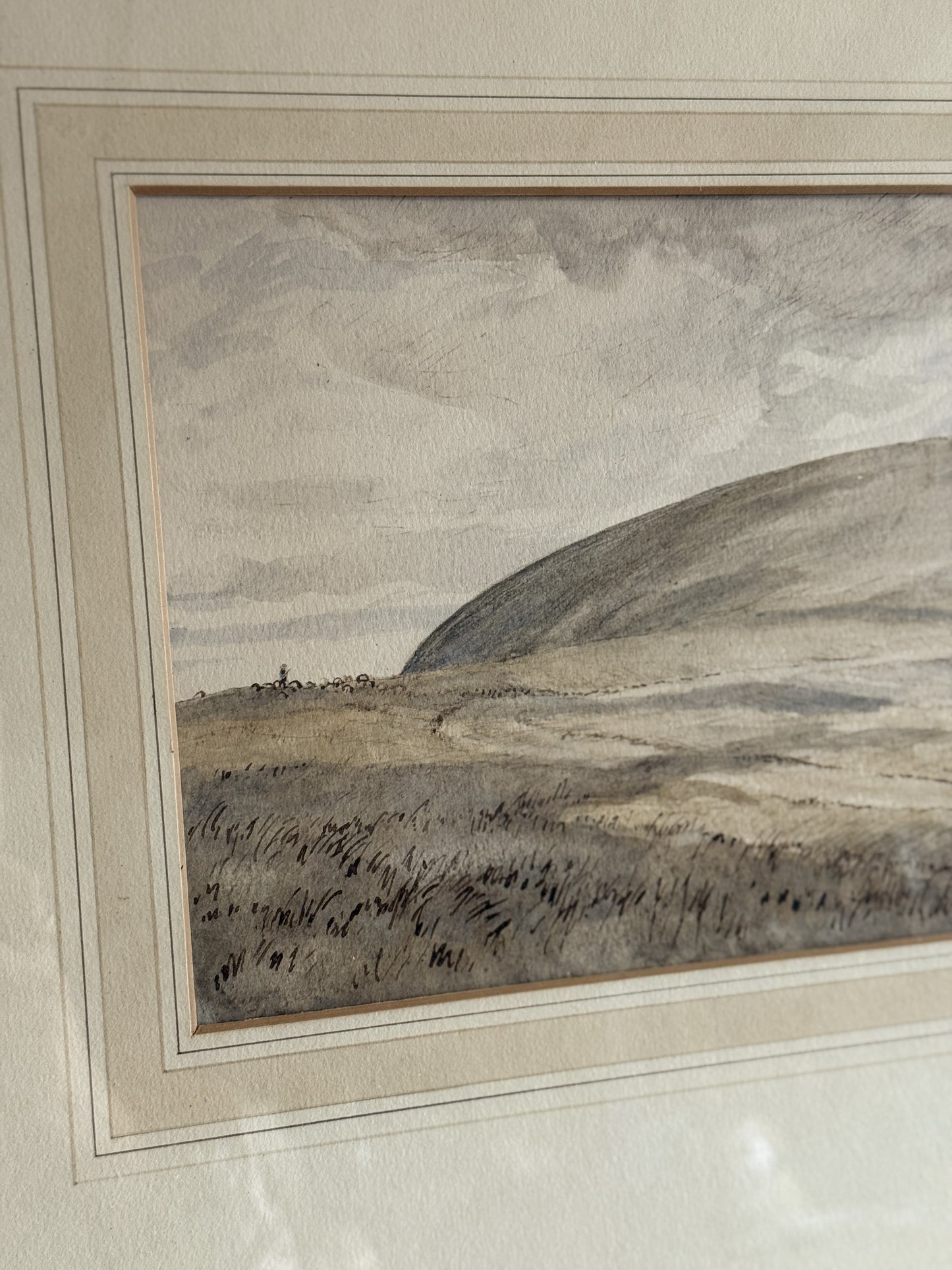 Antique English Watercolor Painting, Country Hill