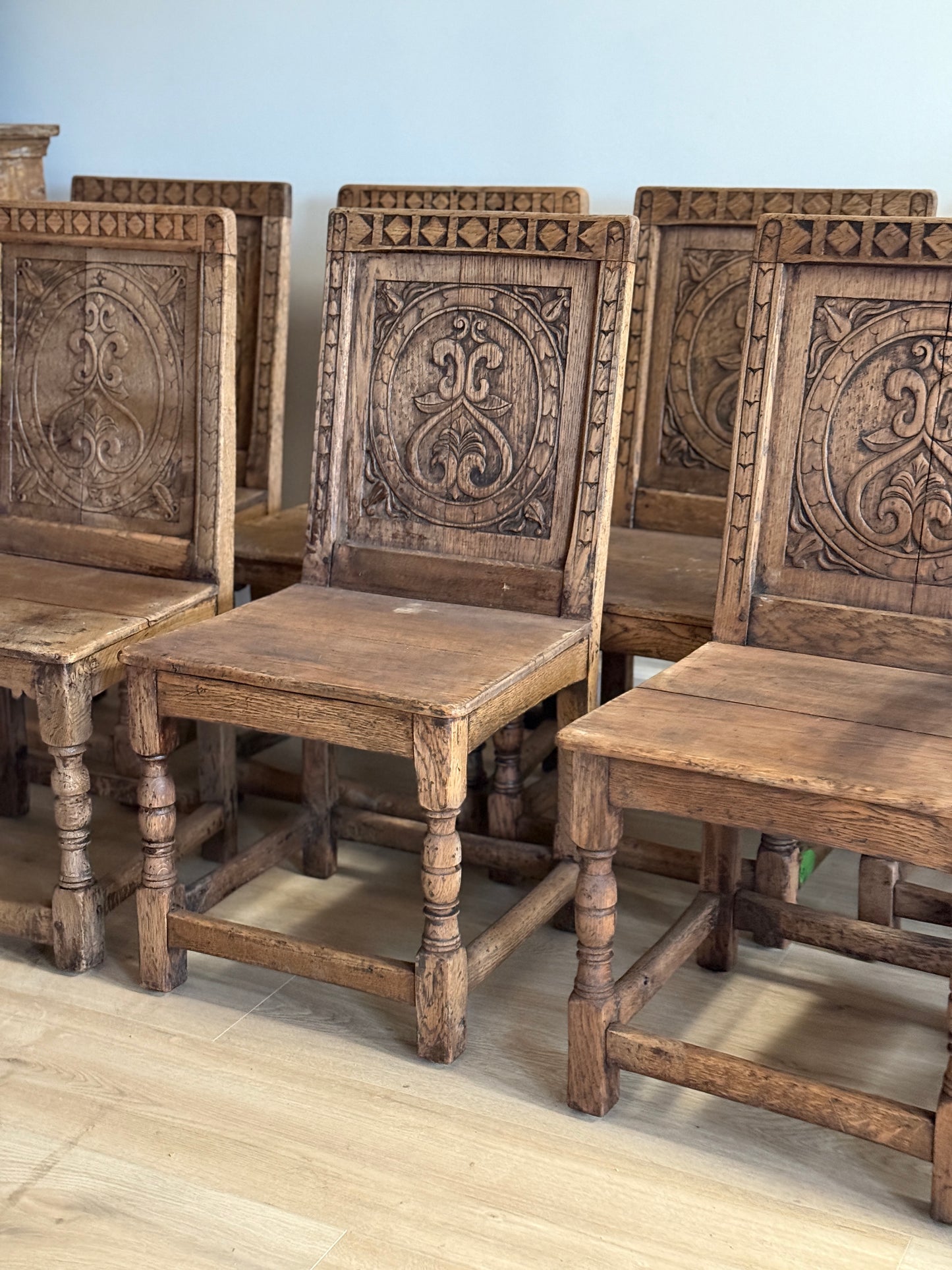 Set of 9 18th/19th c. English Oak Wainscot Chairs
