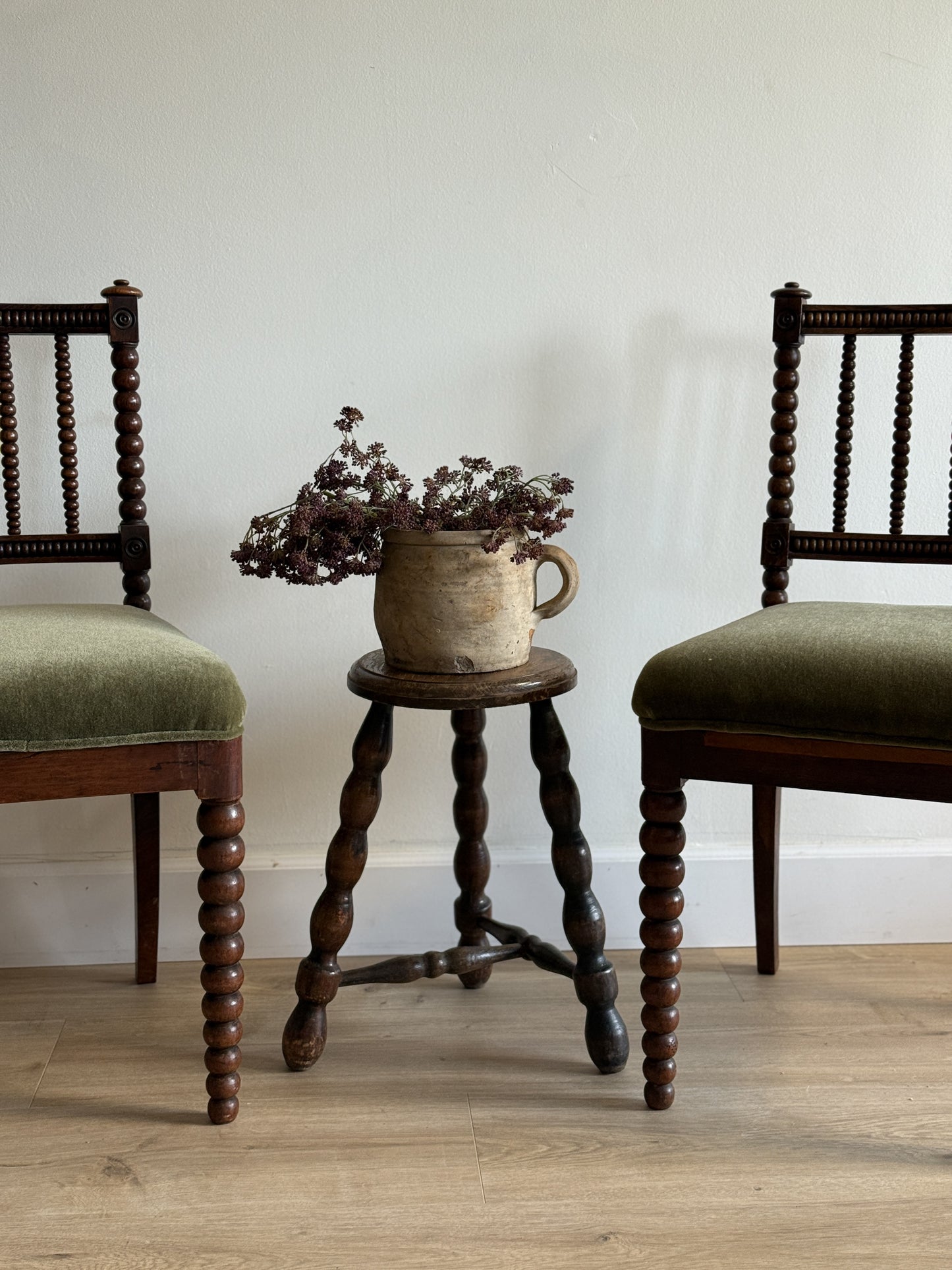 Pair of Antique English Oak Bobbin Chairs (circa 1880)