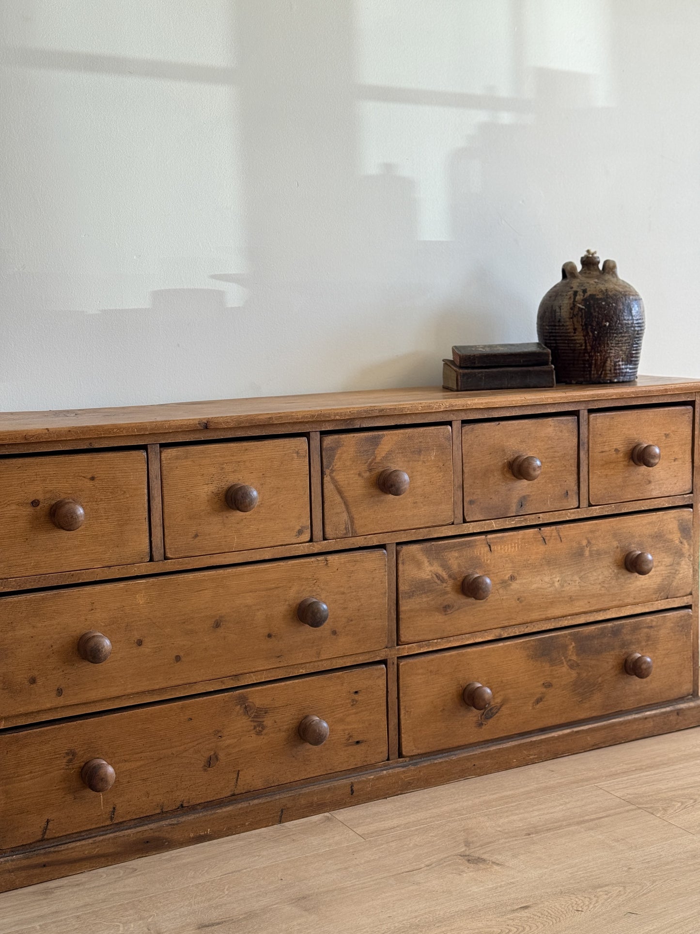 Antique English Pine Bank of Drawers/Sideboard