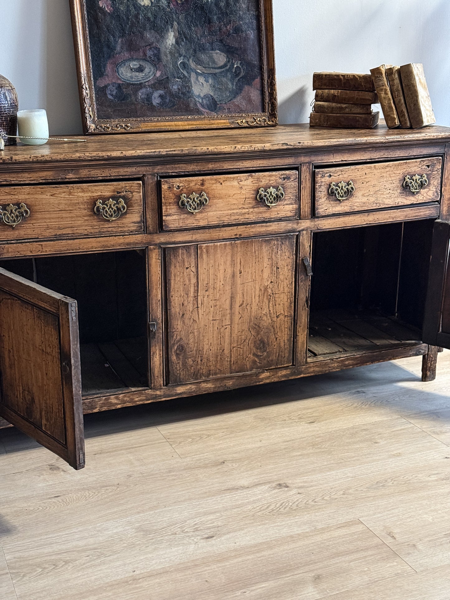 Antique English Pine Stained Sideboard