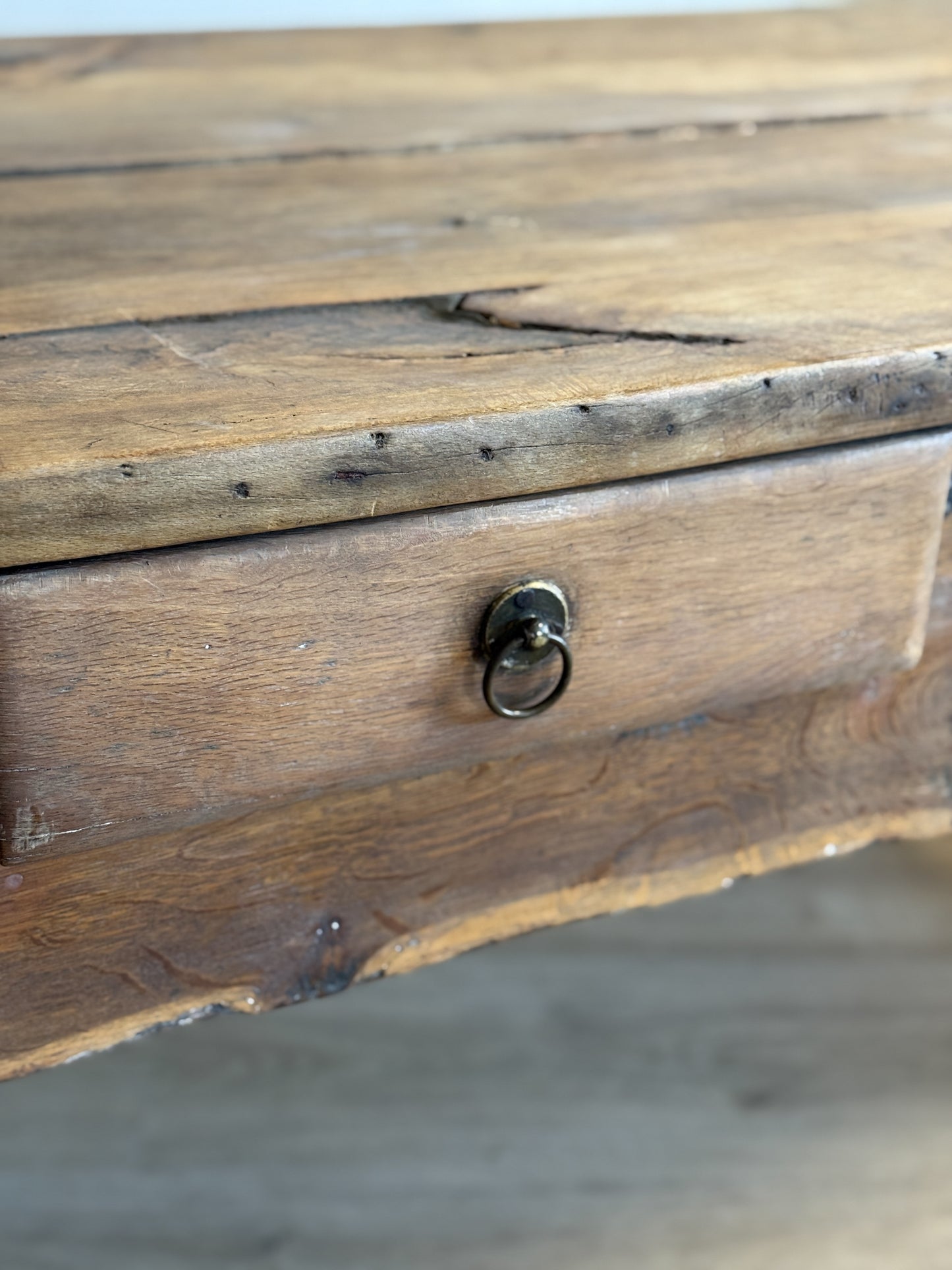 Antique French Elm & Fruitwood Base Work Table