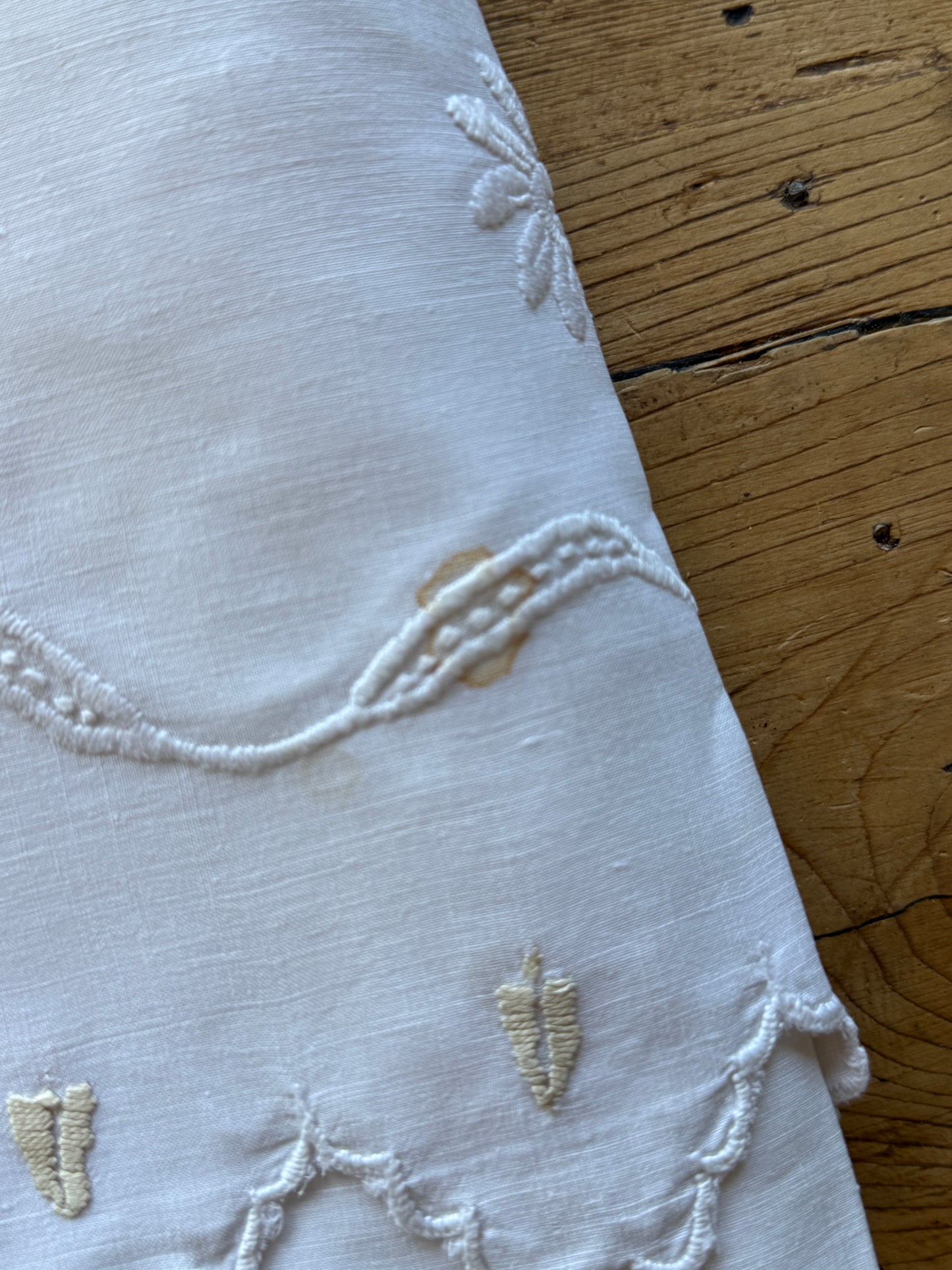 Antique Hand Embroidered Irish Scalloped Tablecloth