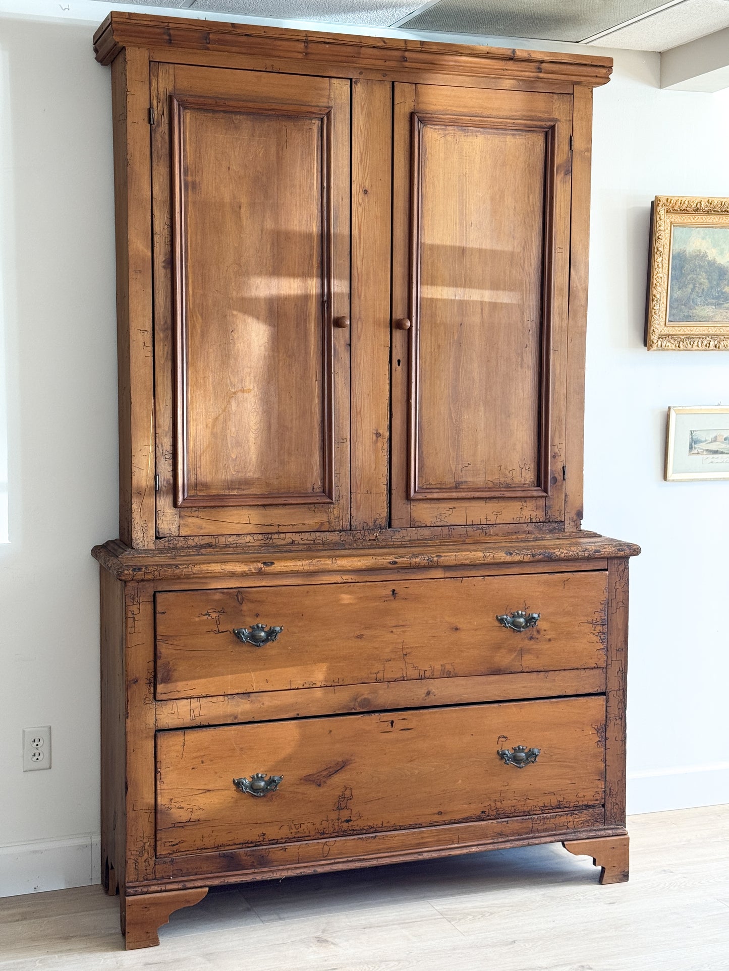 Large Antique Irish Pine Linen Press