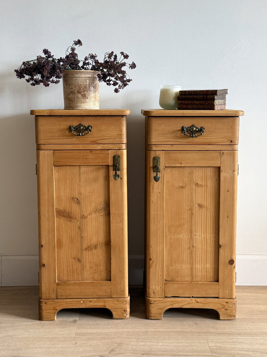 Set of Two Antique English Pine Nightstands