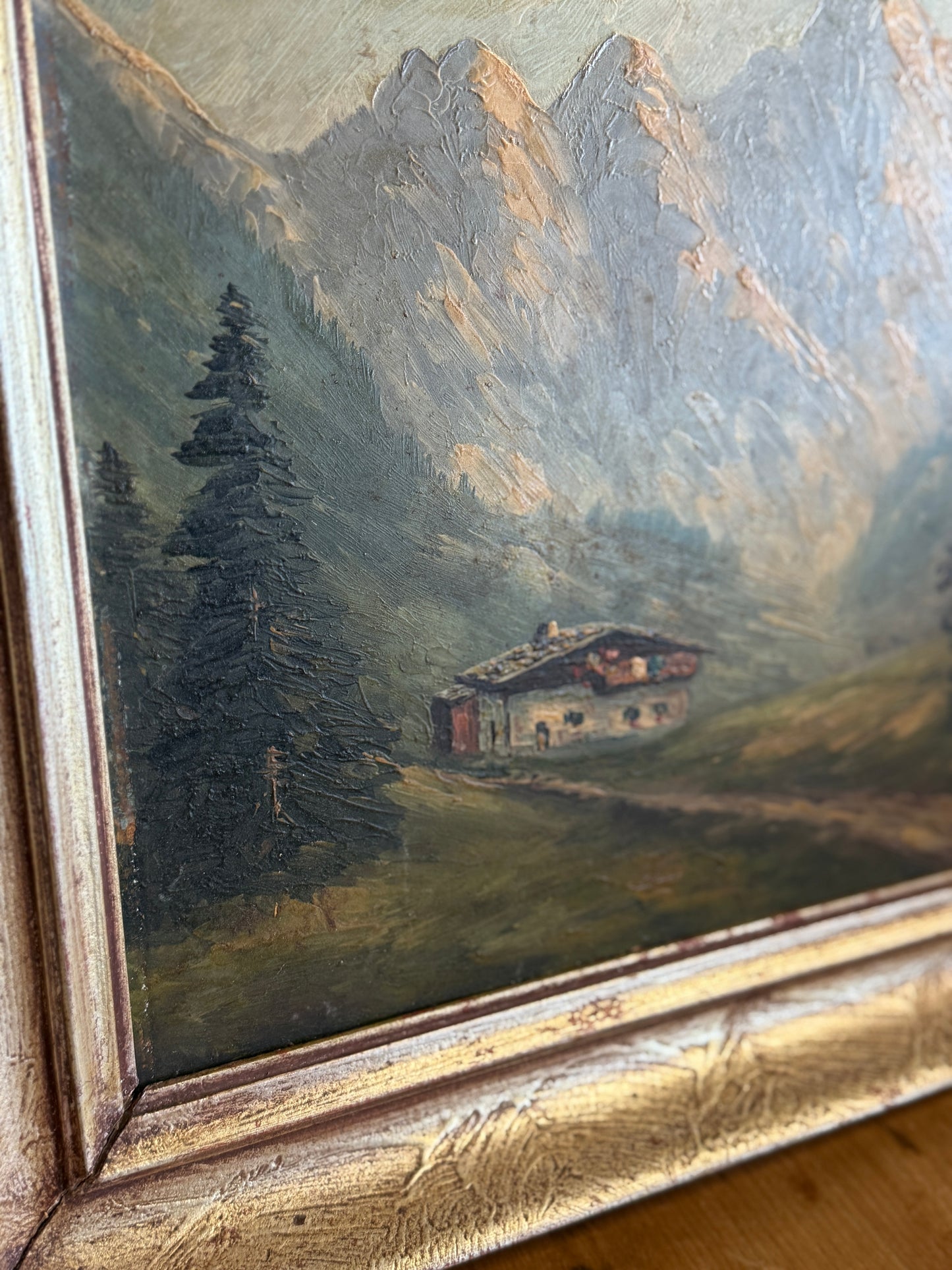 Original Antique German Oil Painting, Alps by Dihlman