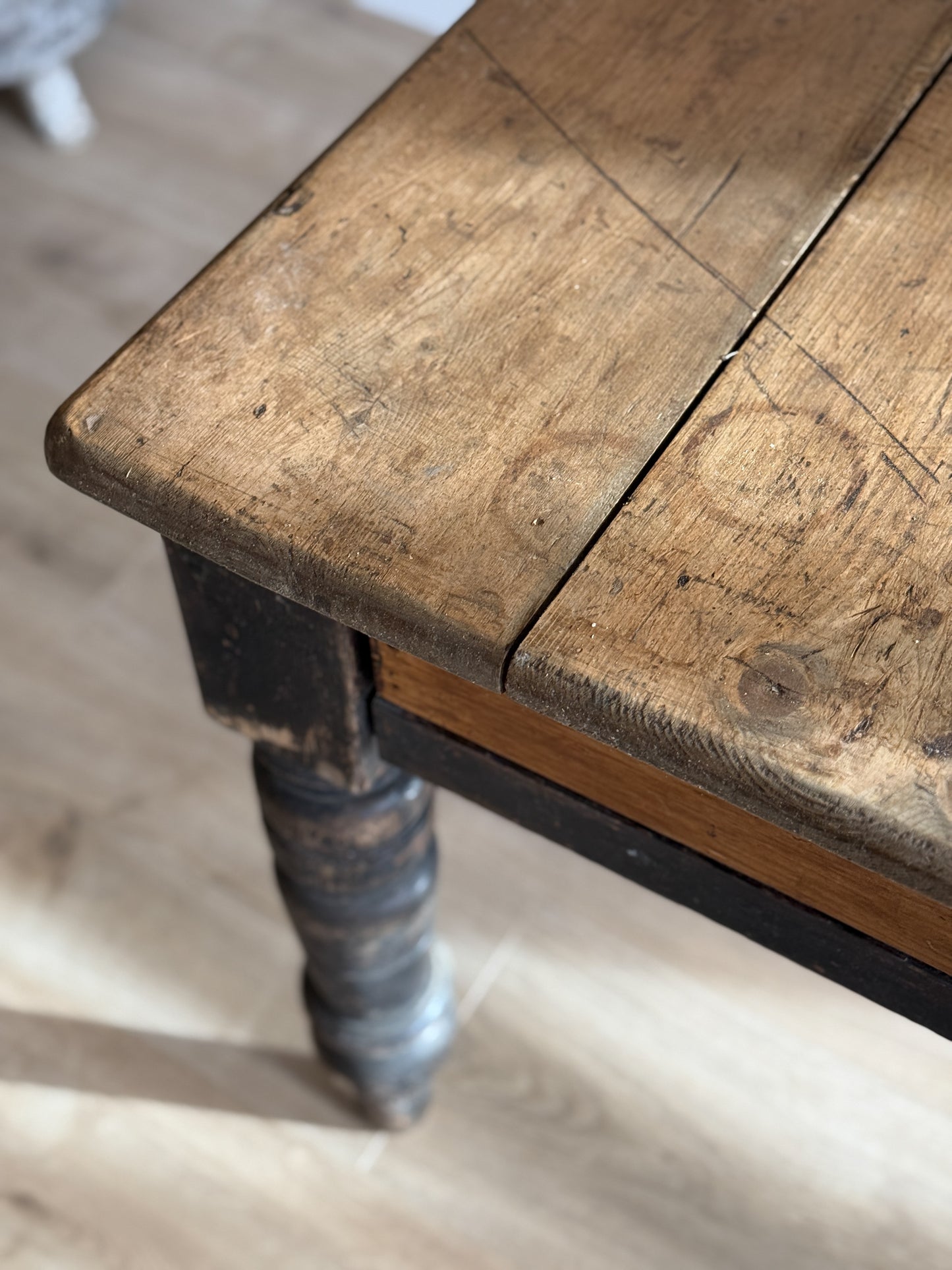 Antique English Pine Table with Drawer