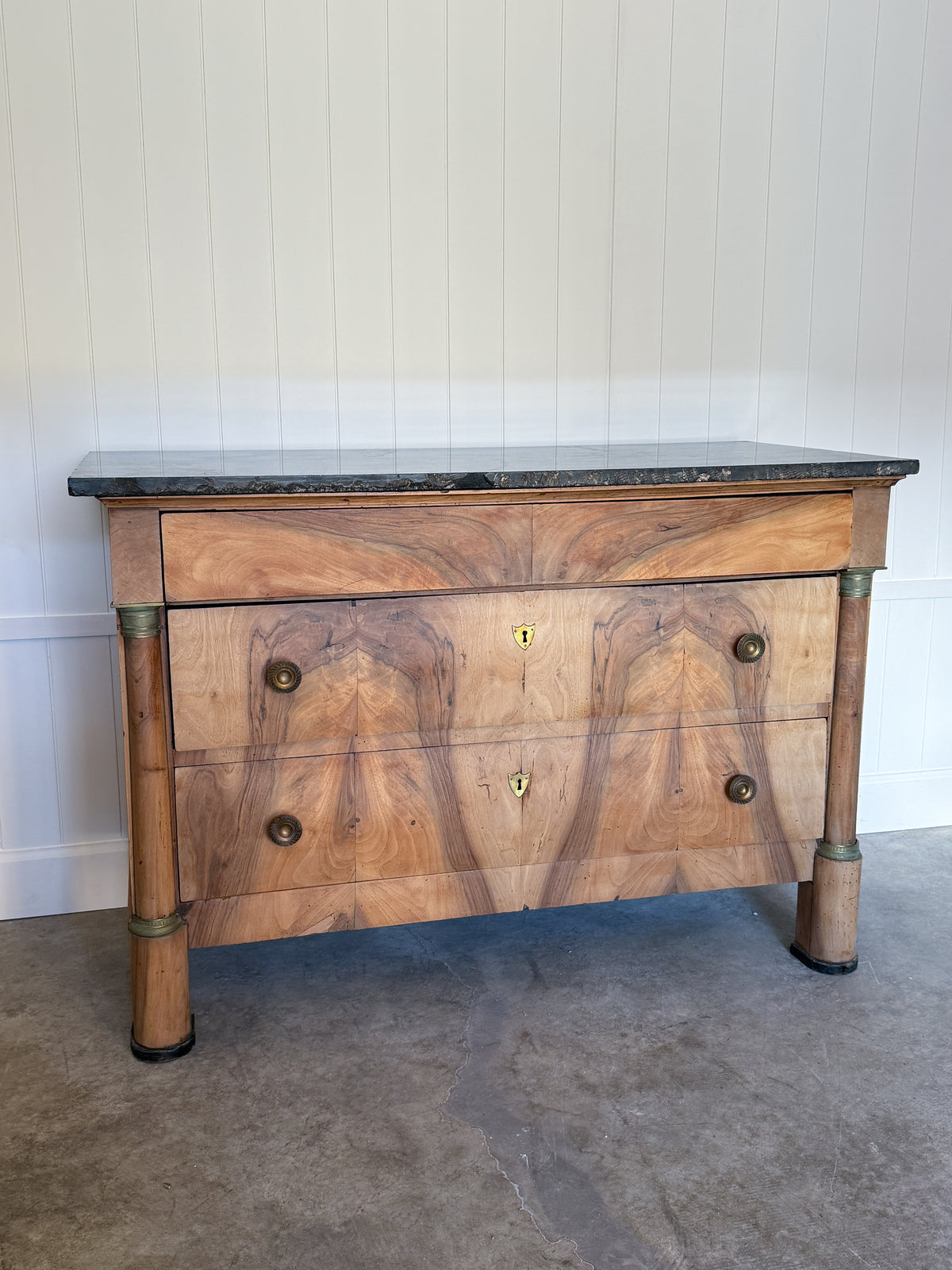 19th Century French Bleached Walnut Commode with Stone Top