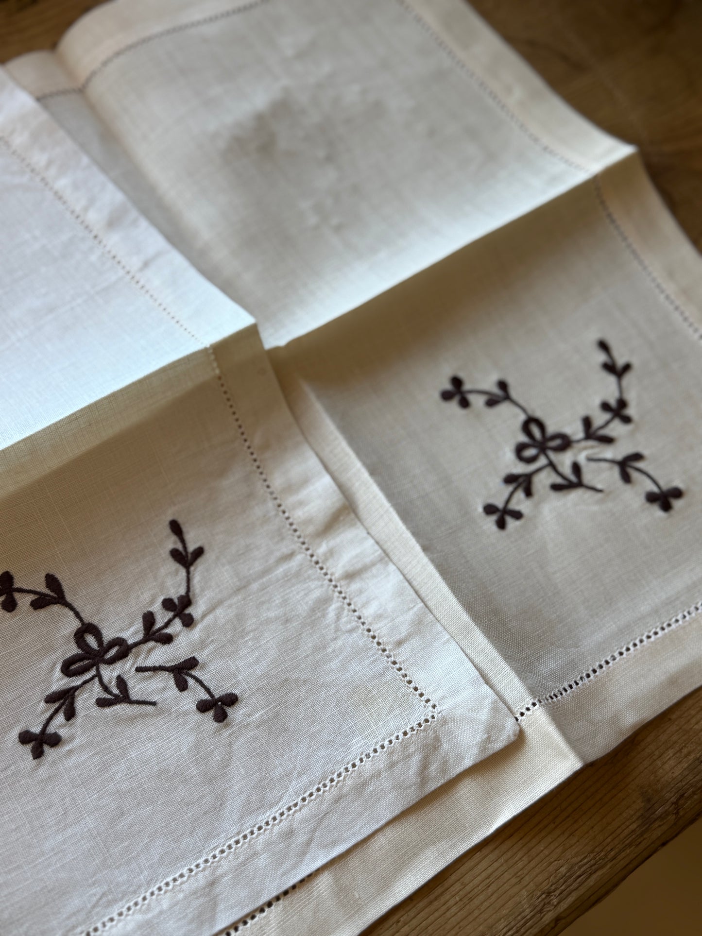 Pair of Antique Hand Embroidered Irish Linens