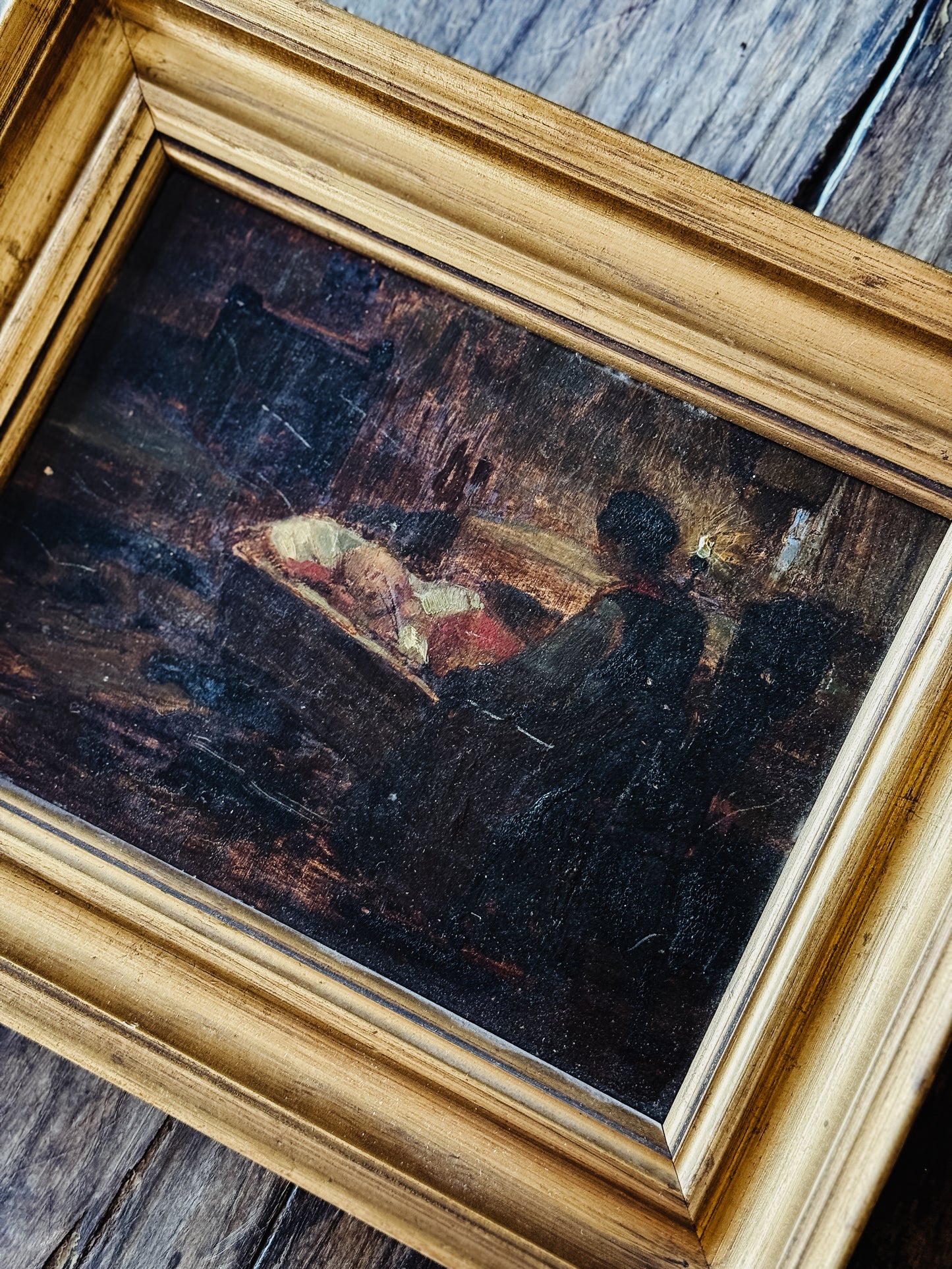 Original Antique Austrian Oil Painting, Mother & Child