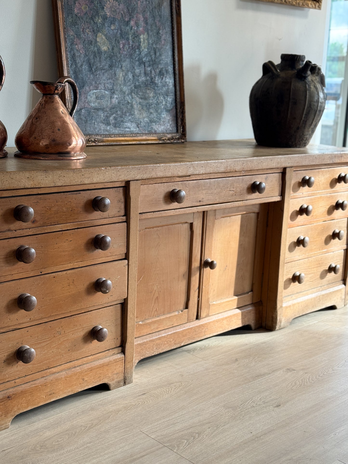 Monumental Antique English Pine Sideboard