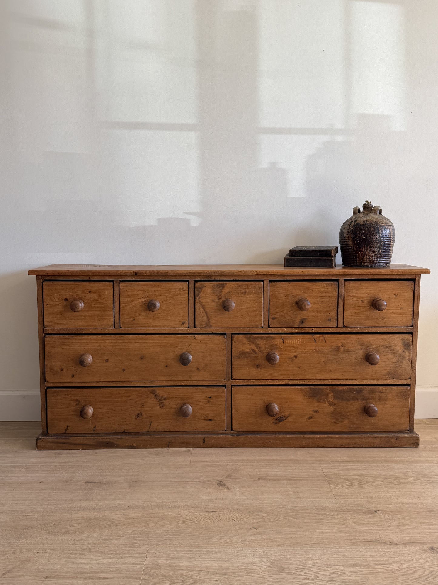 Antique English Pine Bank of Drawers/Sideboard